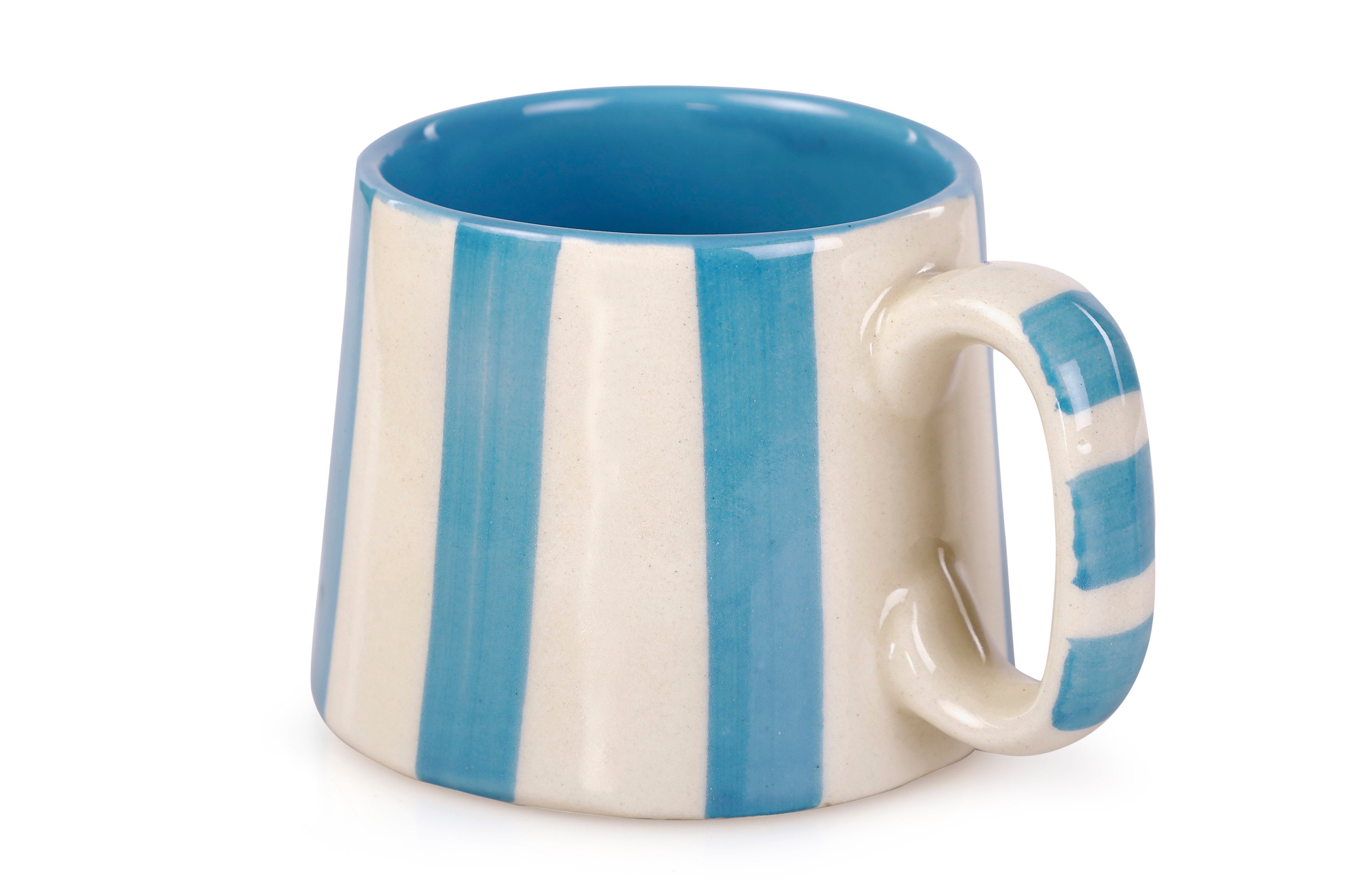 Ceramic Aqua Blue Stripe Coffee cup - Thumbnail 2