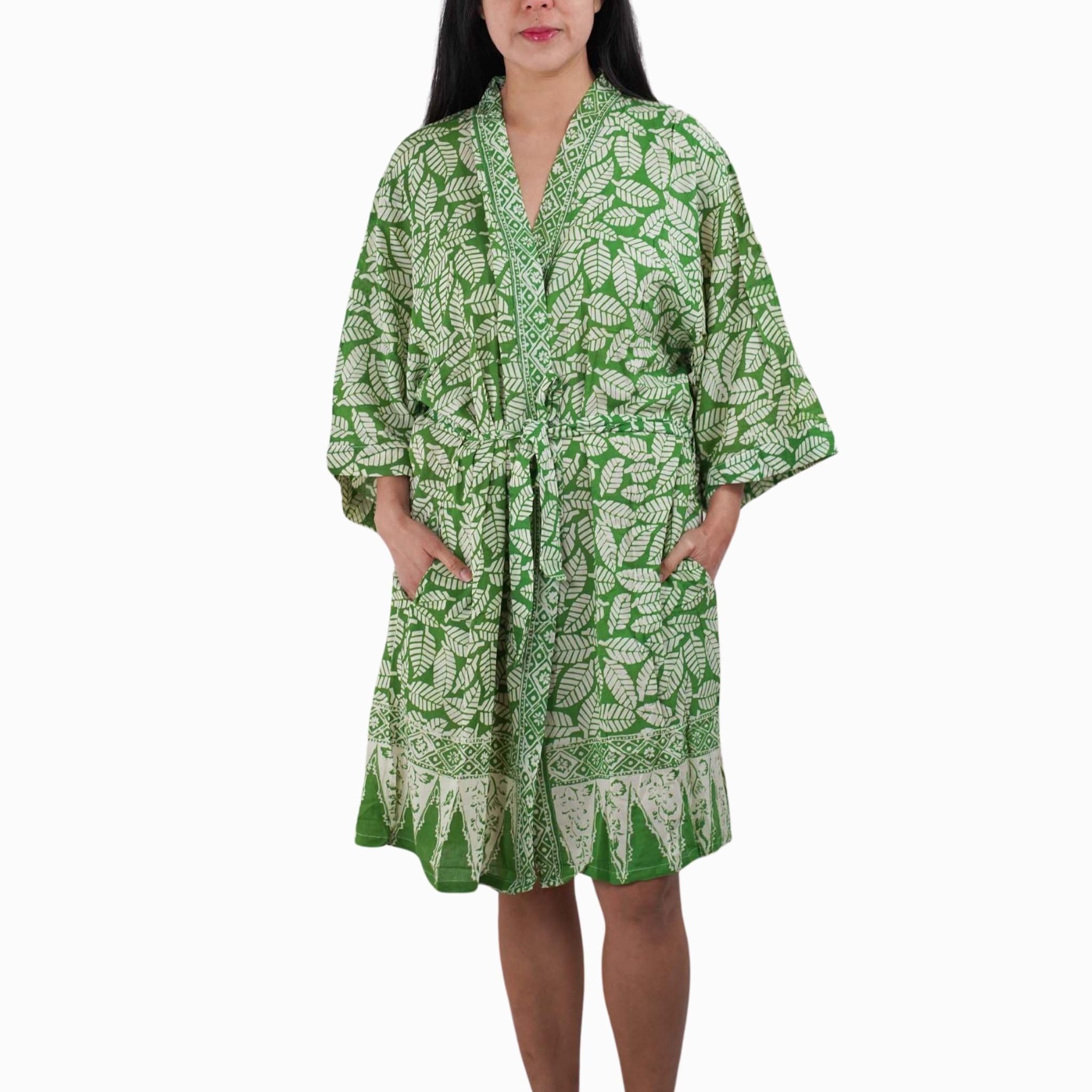 Handmade Batik Robe/ Kimono, Cotton Coffee Leaf