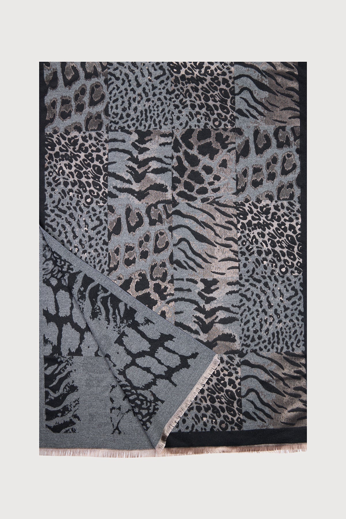 Animal Print Reversible Scarf - Black