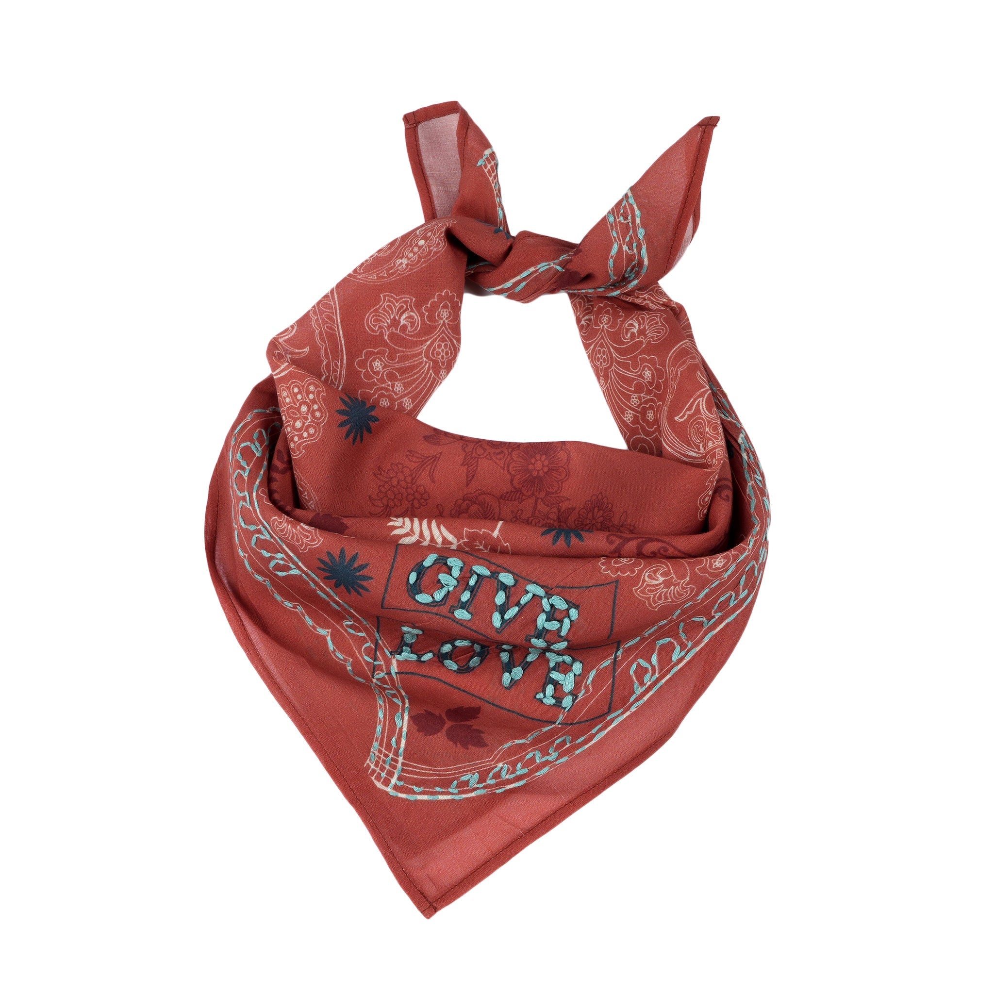 Give Love Paisley Embroidered Bandana - Terracotta