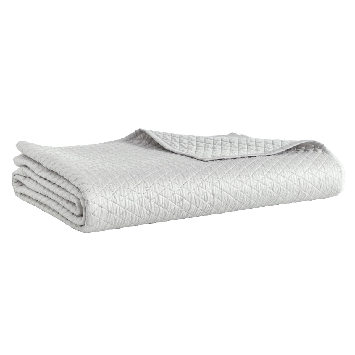 CL-266-11096_5|Neatly folded light gray diamond quilted coverlet, showcasing its elegant pattern. Premium quality and soft, modern bedding.