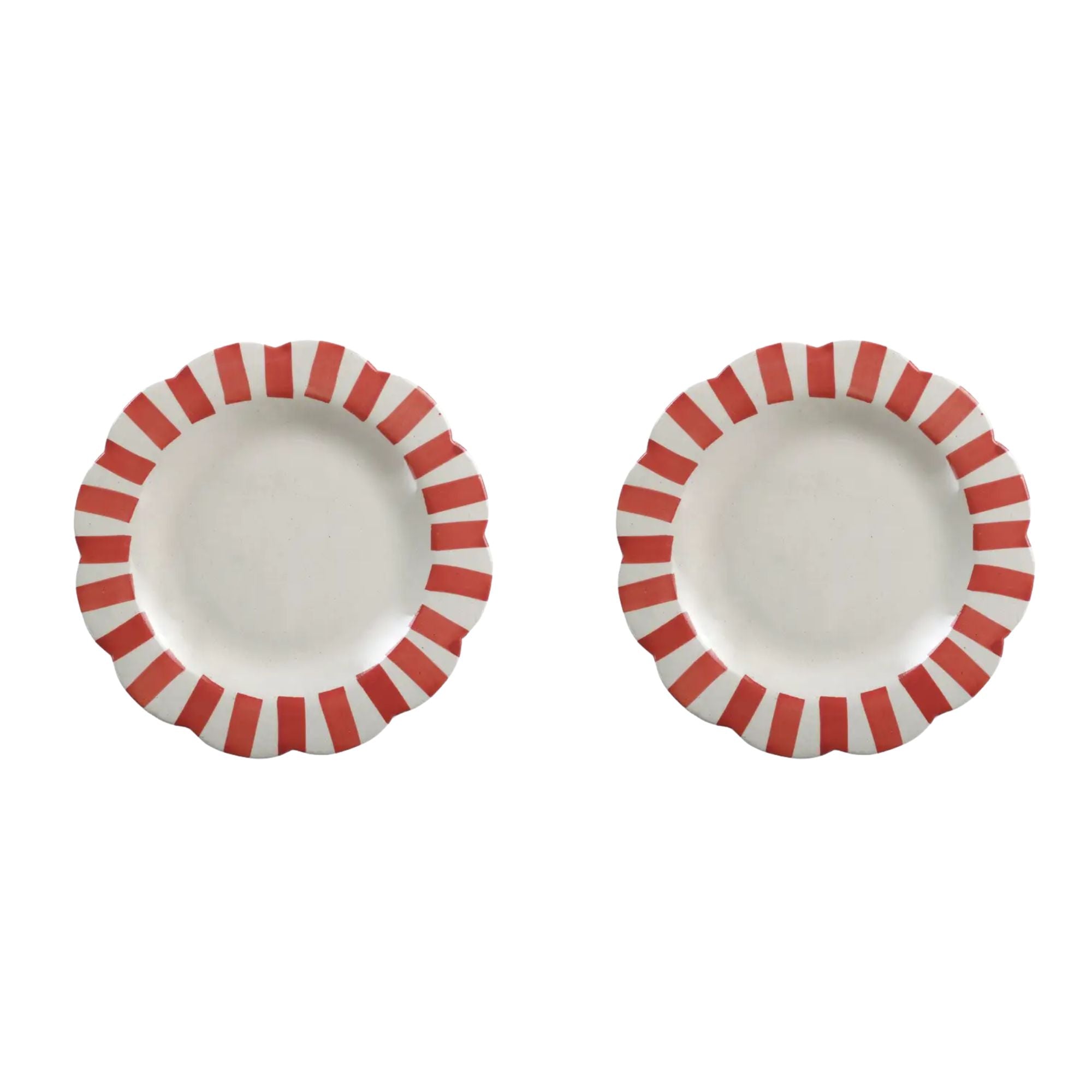 Ceramic Stripe Dinner Plate,  Red- 10 x 10 x 1.25 Inches ( Set of 2 )