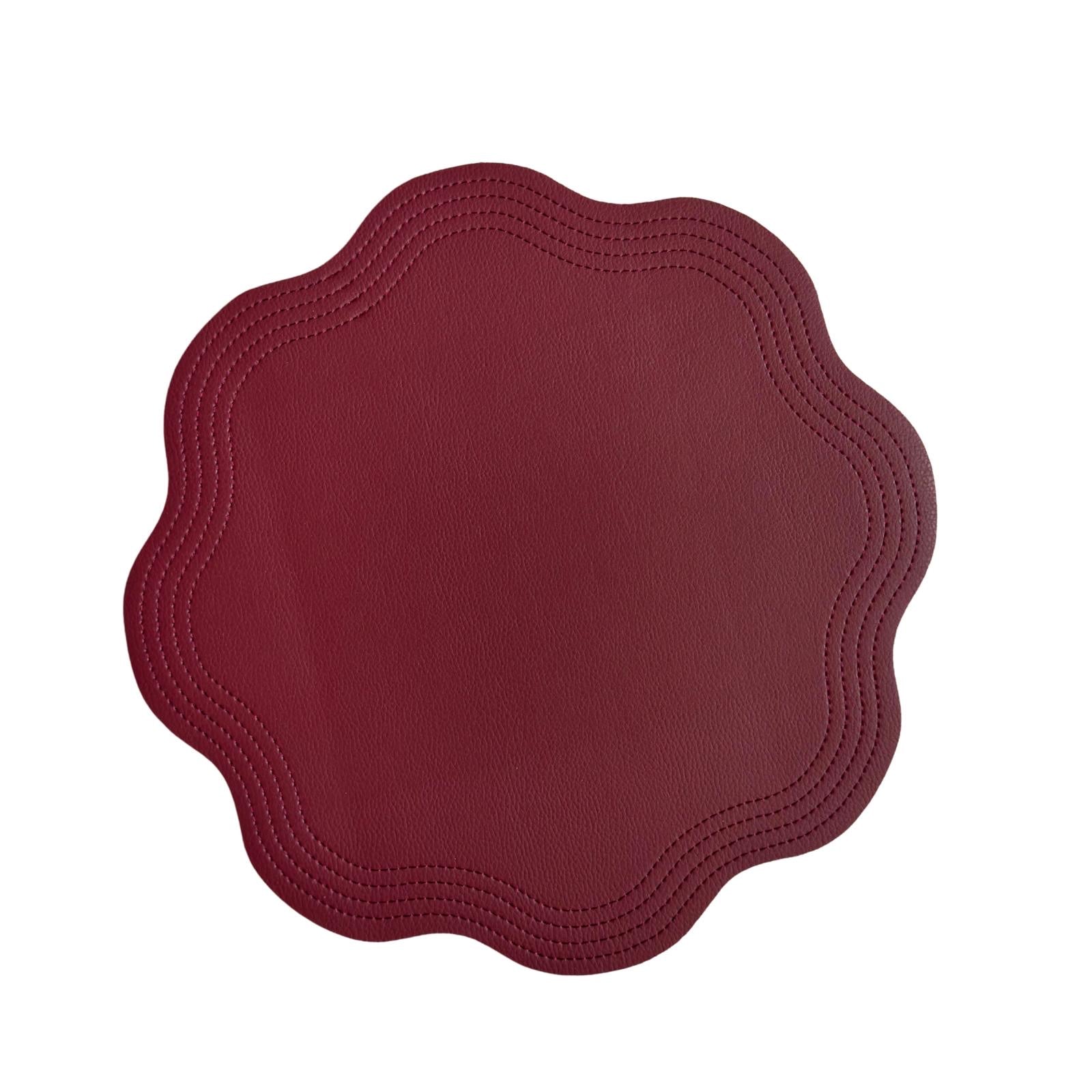 Double-sided reversible faux leather placemat in wine by Talah Home — modern wipeable table decor