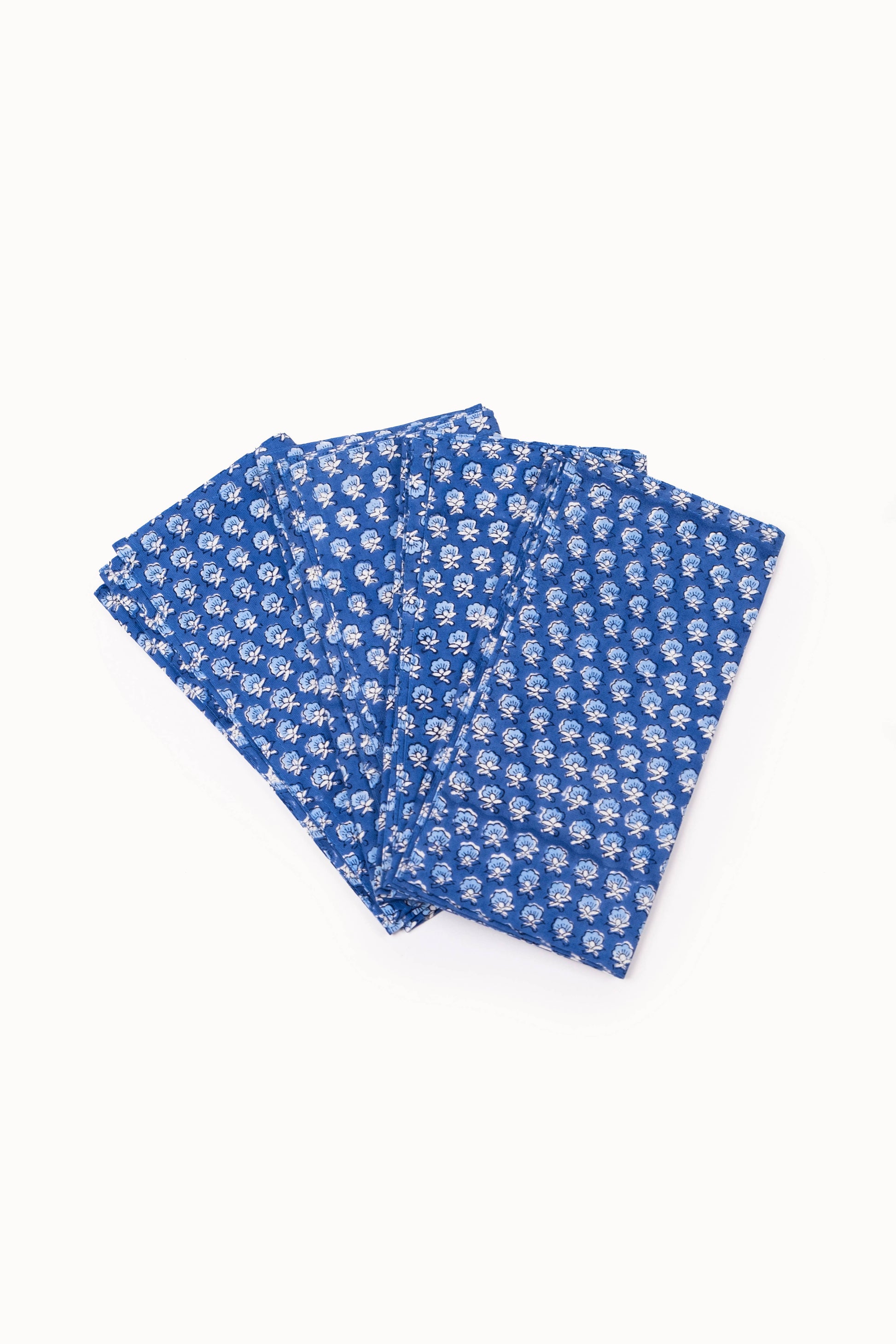 Parijat Blue Floral Large Buti Block Print Napkins(Set of 4)