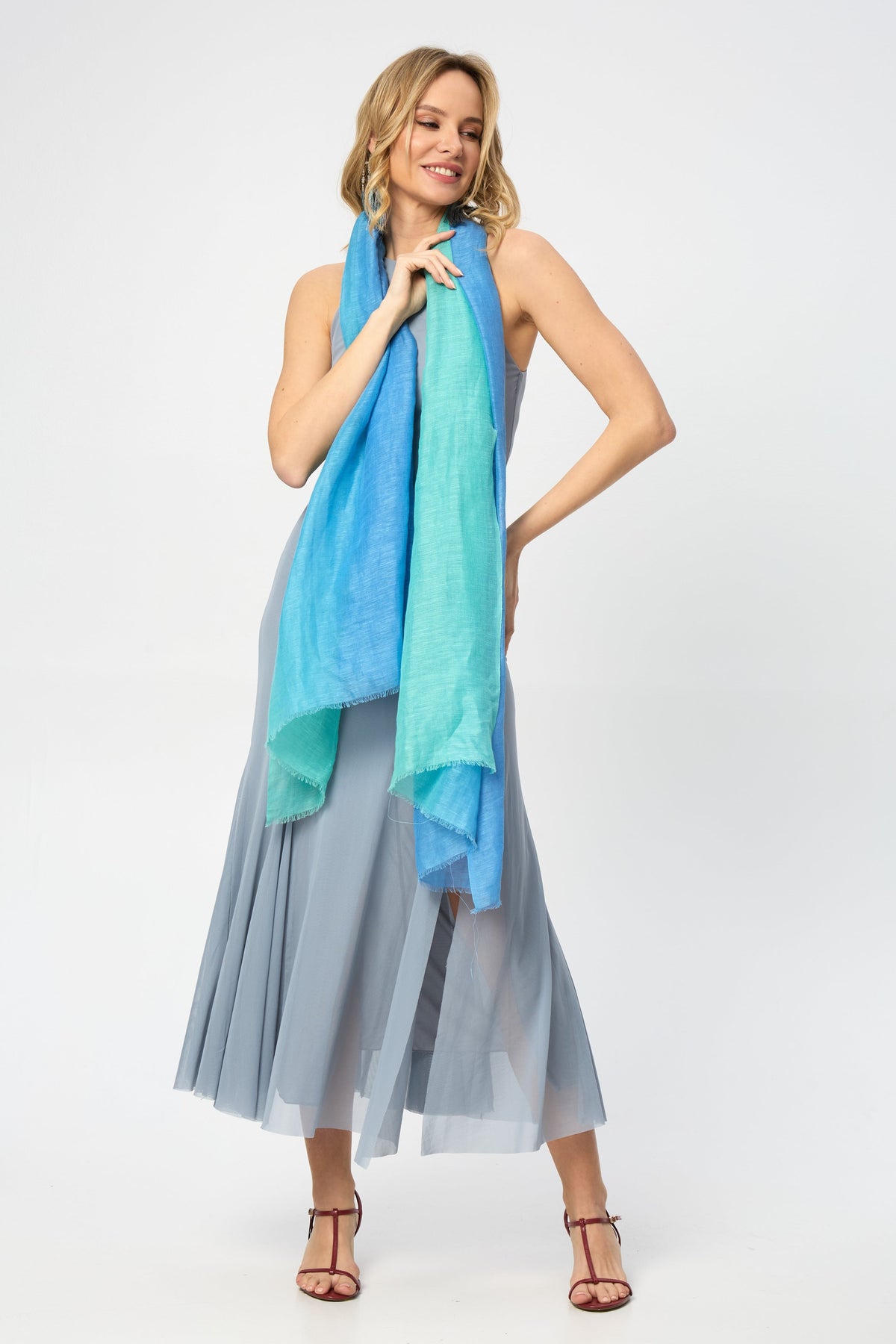 Linen Ombré Scarf - Aqua