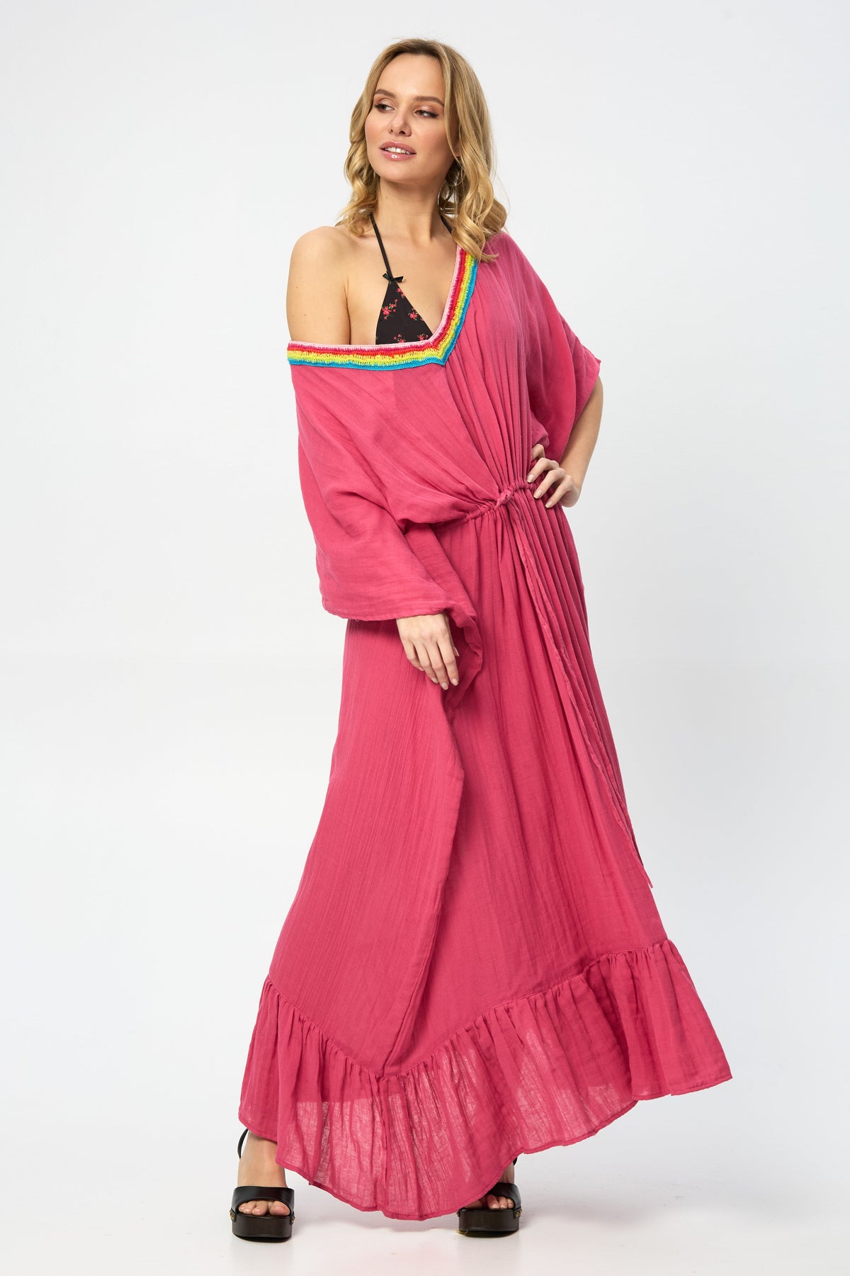 Crochet Rainbow Kaftan Maxi - Magenta