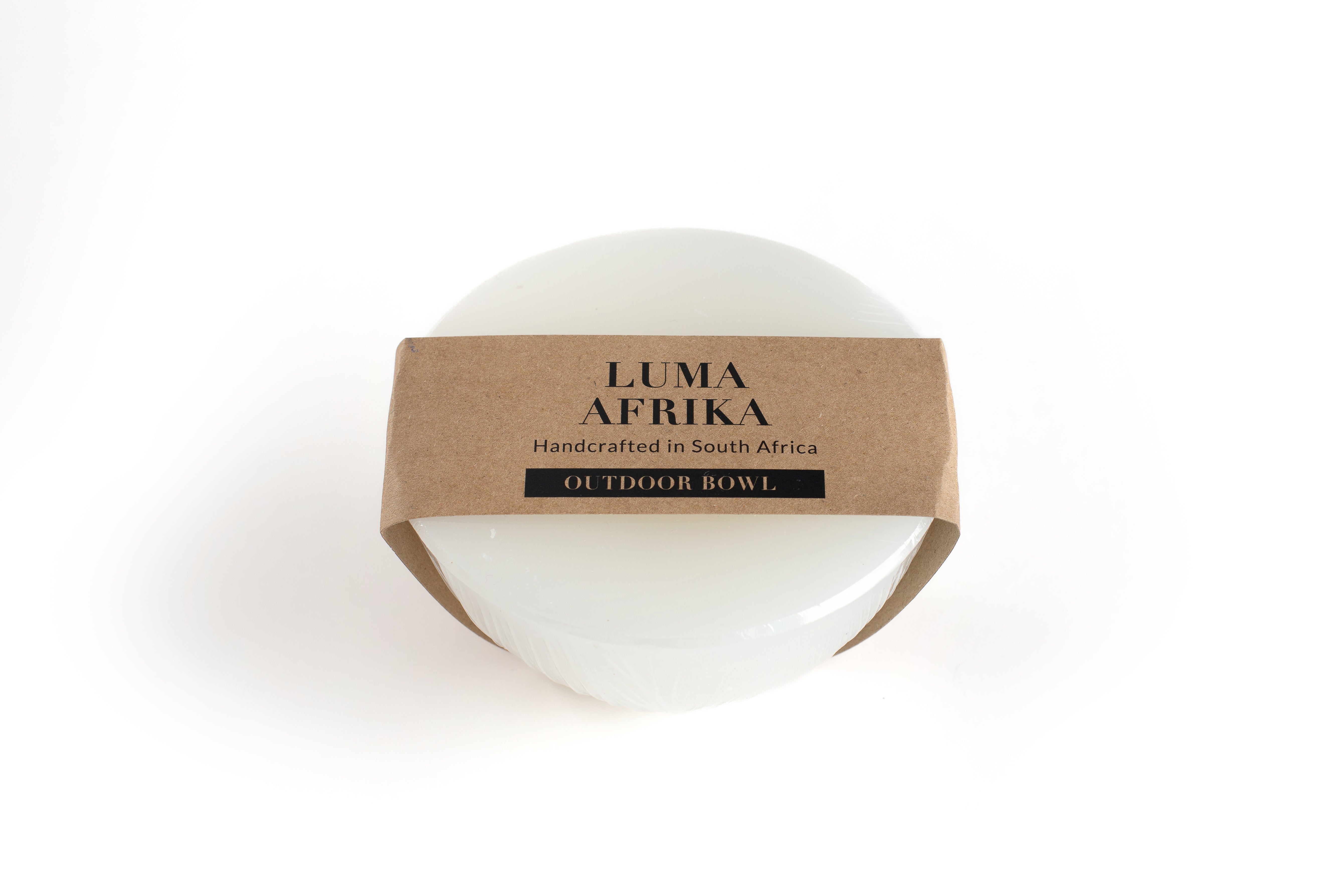 Luma Afrika Outdoor Bowl candle 5" width. Infused with citronella & lavender to repell inscects. 