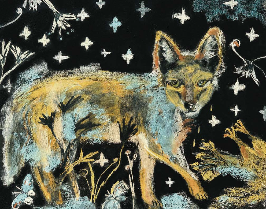 Nighttime Coyote and Chicken Folk Print, A Delightful Addition to Your Home, Folksy Coyote and Chicken Wall Art - Leopard Frog