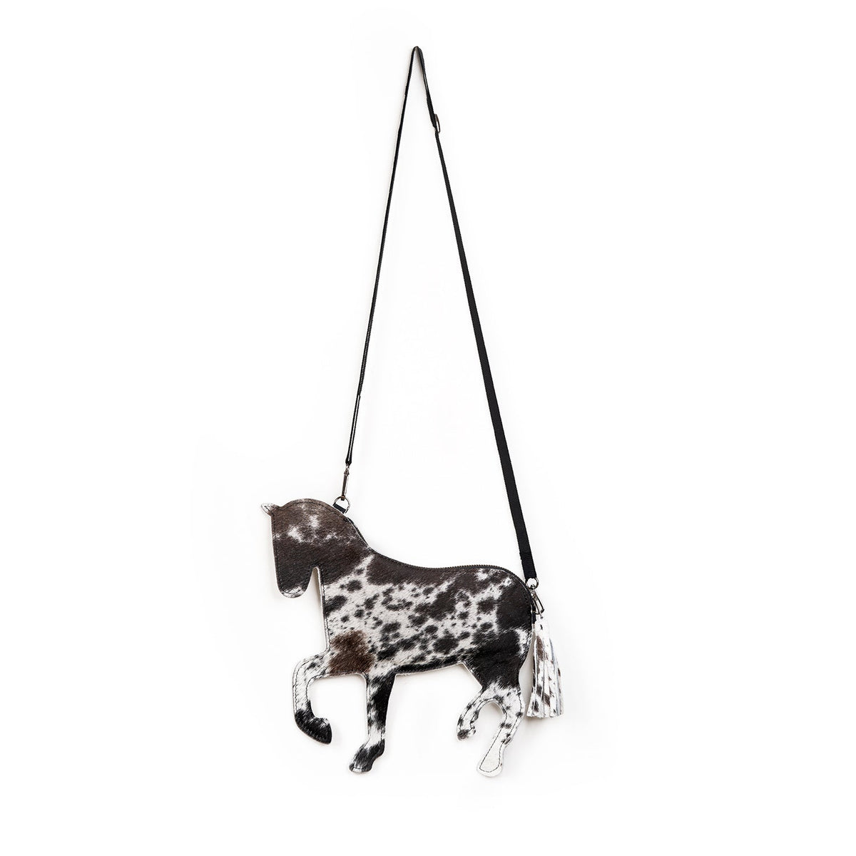 Horsie in Salt and Pepper Hair on Leather