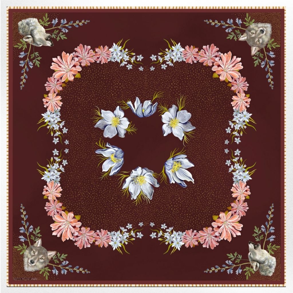 100% Silk Scarf: Lupine - Wolf Wildflower Pattern