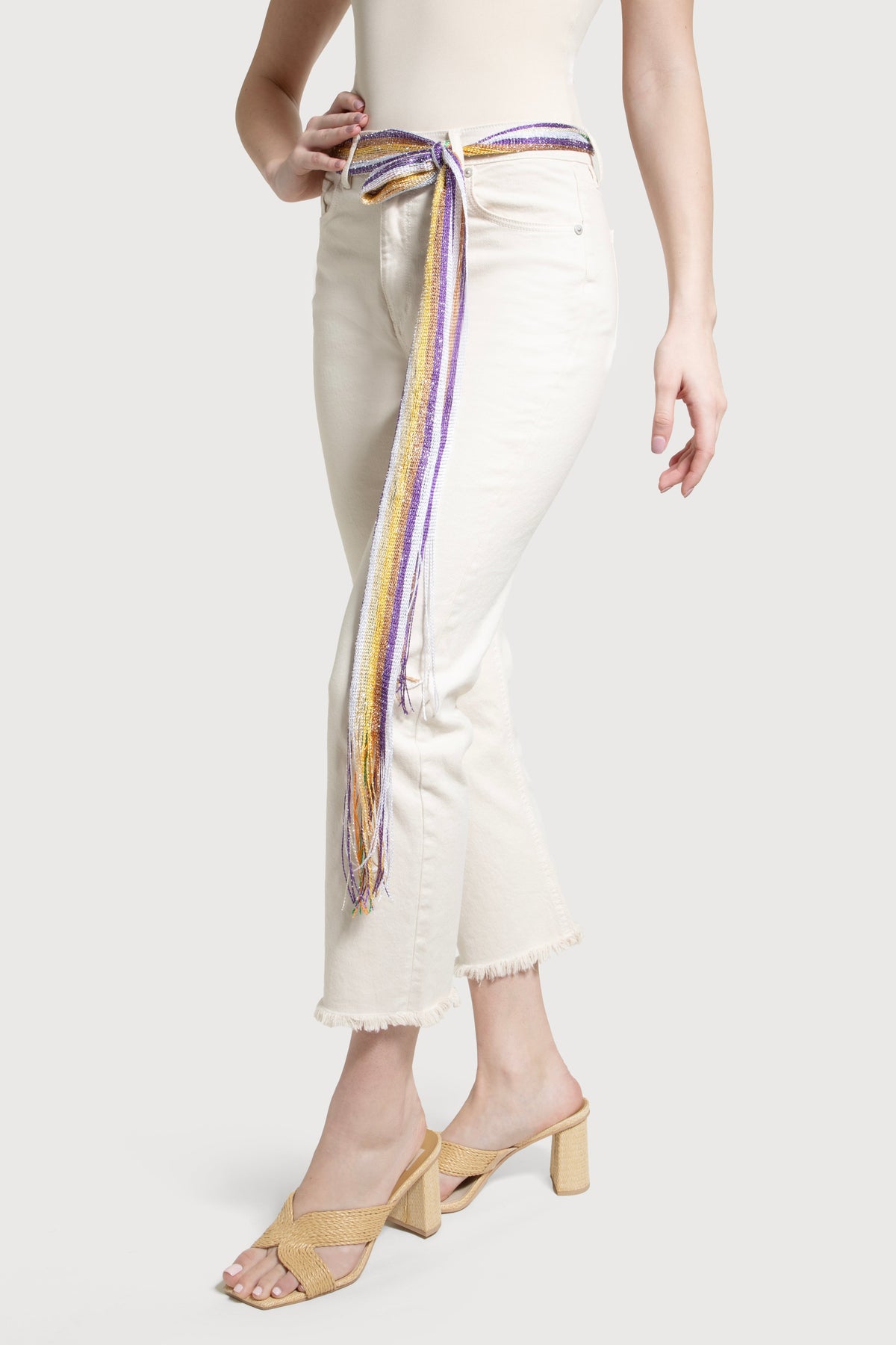 Lurex Solid Skinny Fringe Scarf - Multi