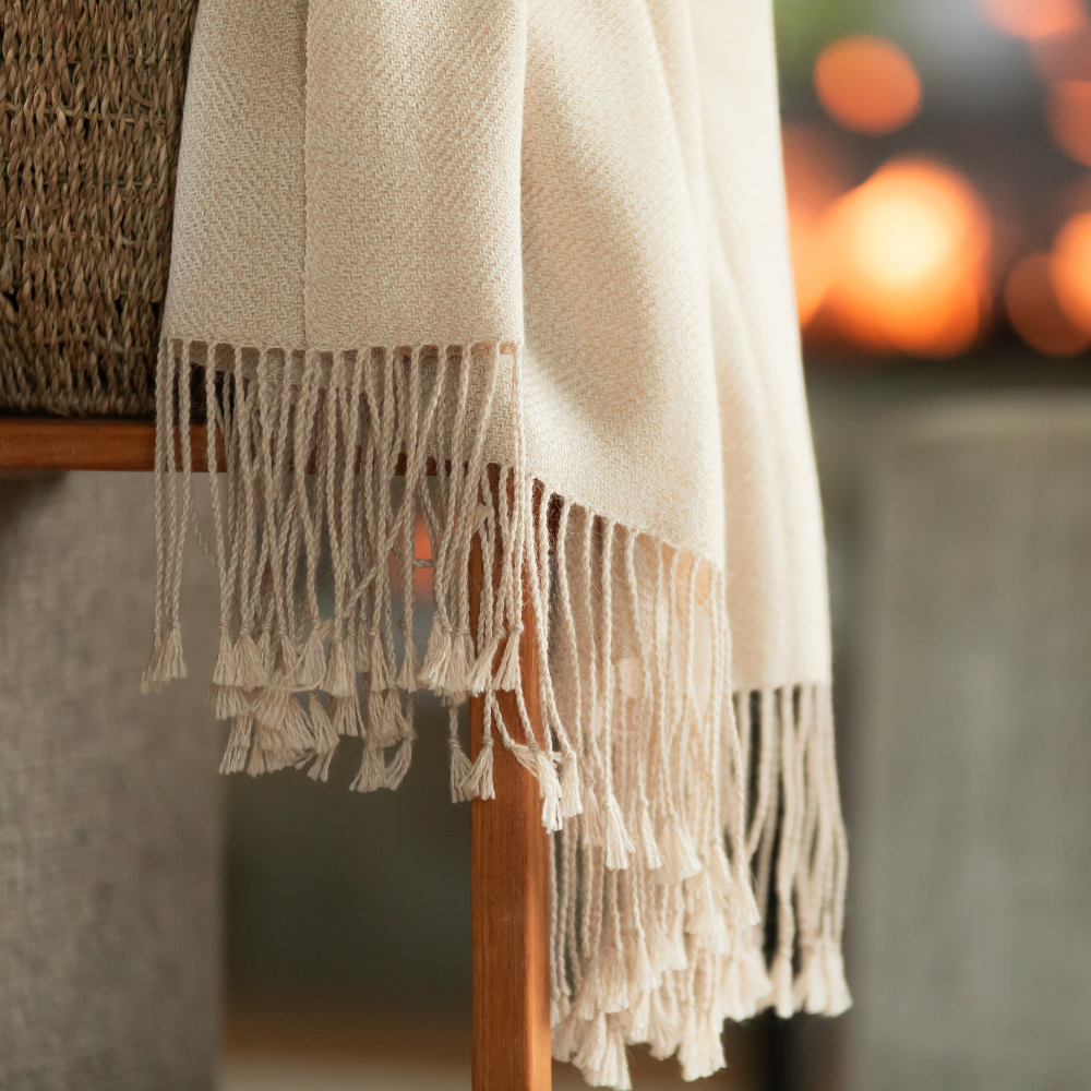 Artisanal beige woven throw