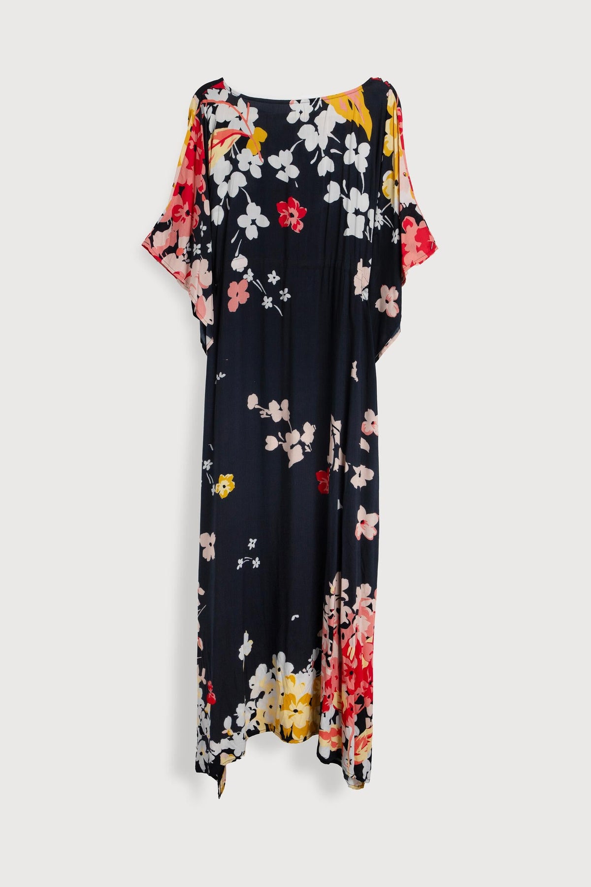 Multicolored Fiore Tie Waist Keyhole Kaftan - Black Combo