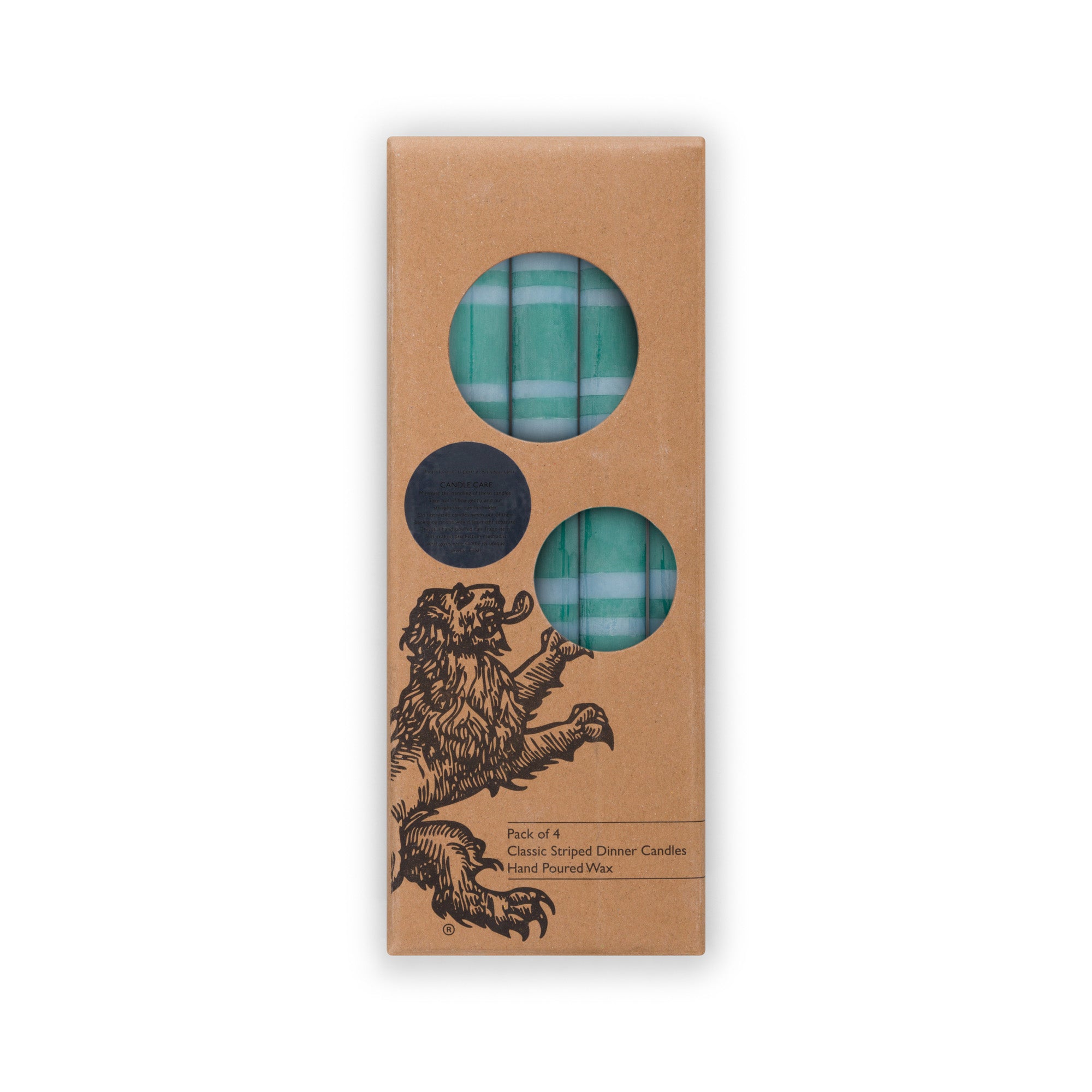Striped Dinner Candles in Beryl Green and Moonstone