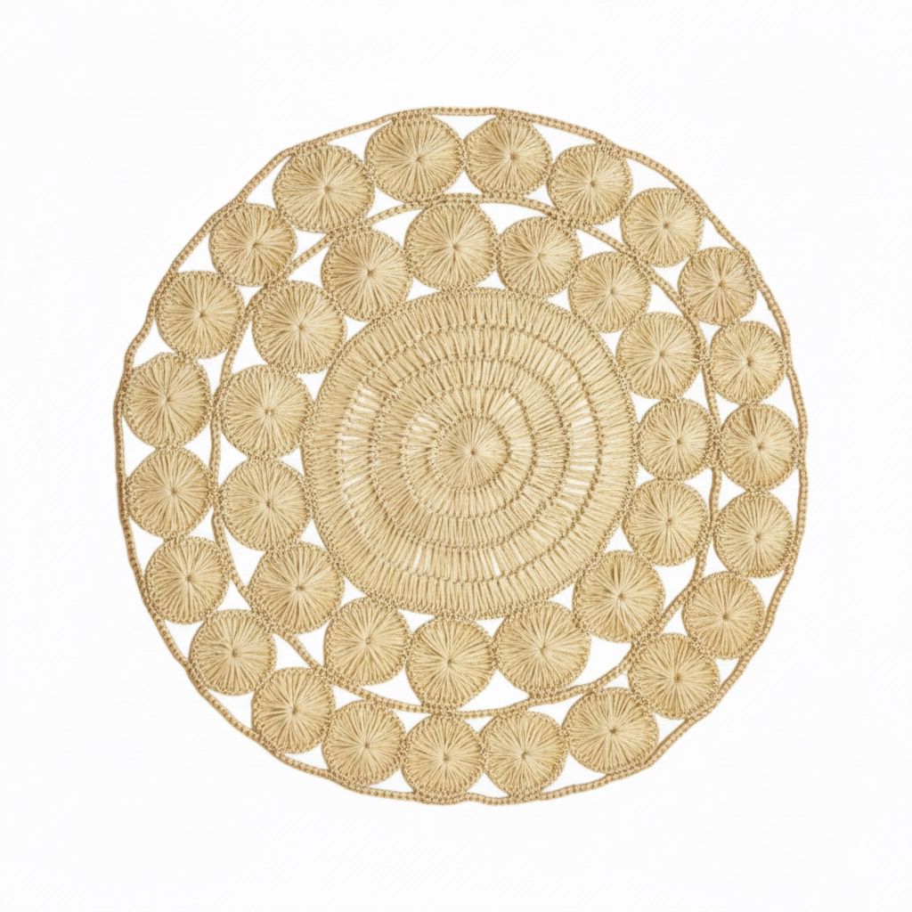 Esfera Buriti placemat with intricate circular weave pattern in natural handmade from palm fiber by Talah Home