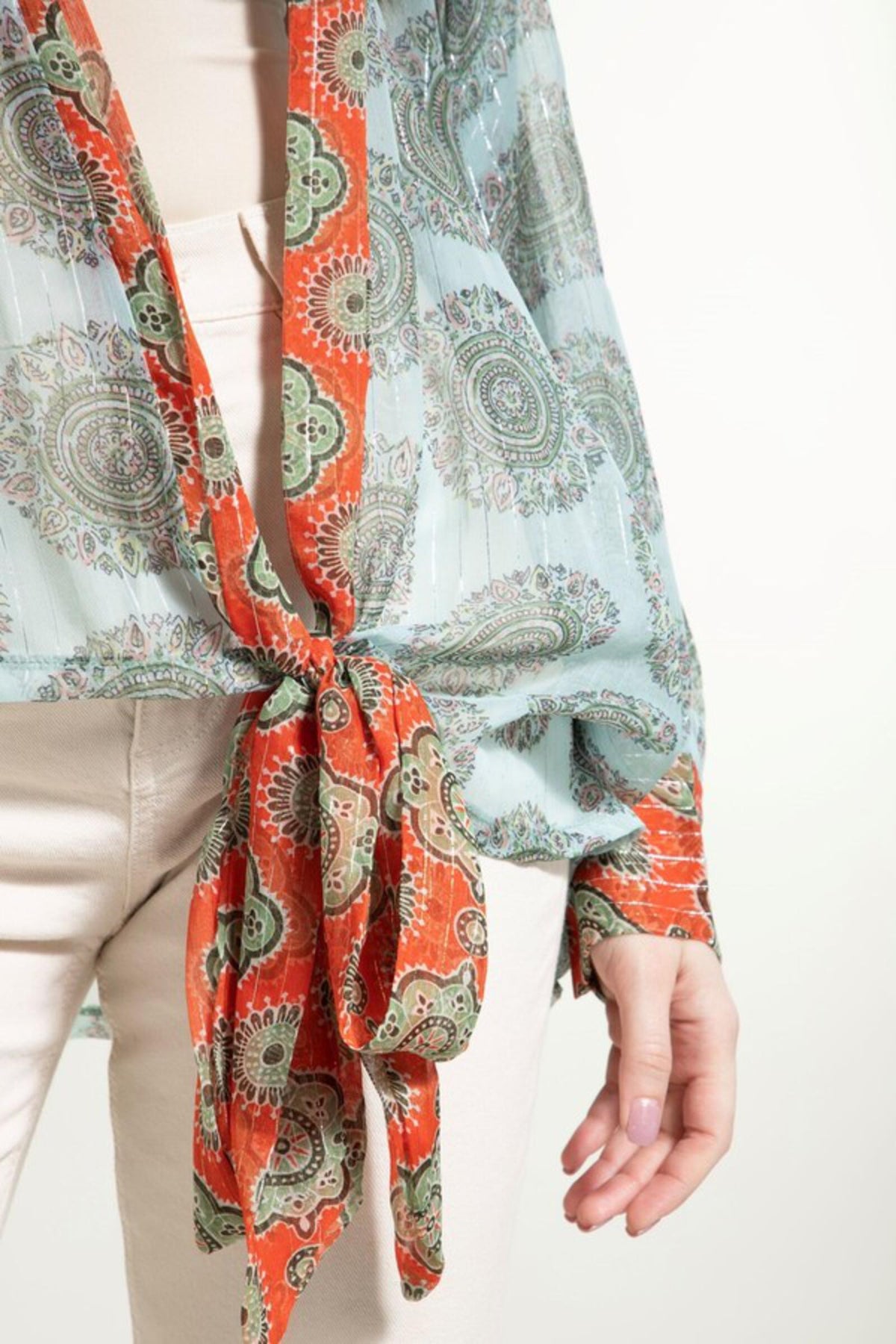 Botanical Medallion Tie Front Blue
