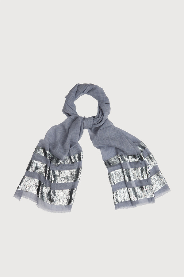 Fringe Sequins Scarf - Blue