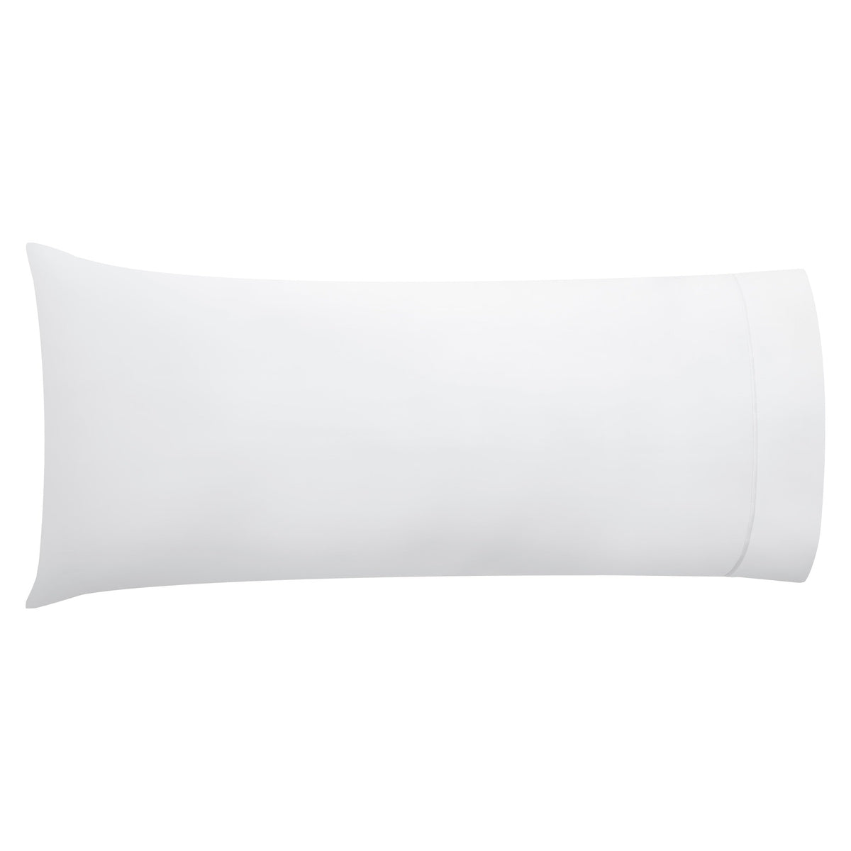 AKP-549-2040_3|White 100% cotton flat sheet and two pillow shams with a single navy blue piping border. Smooth percale weave.