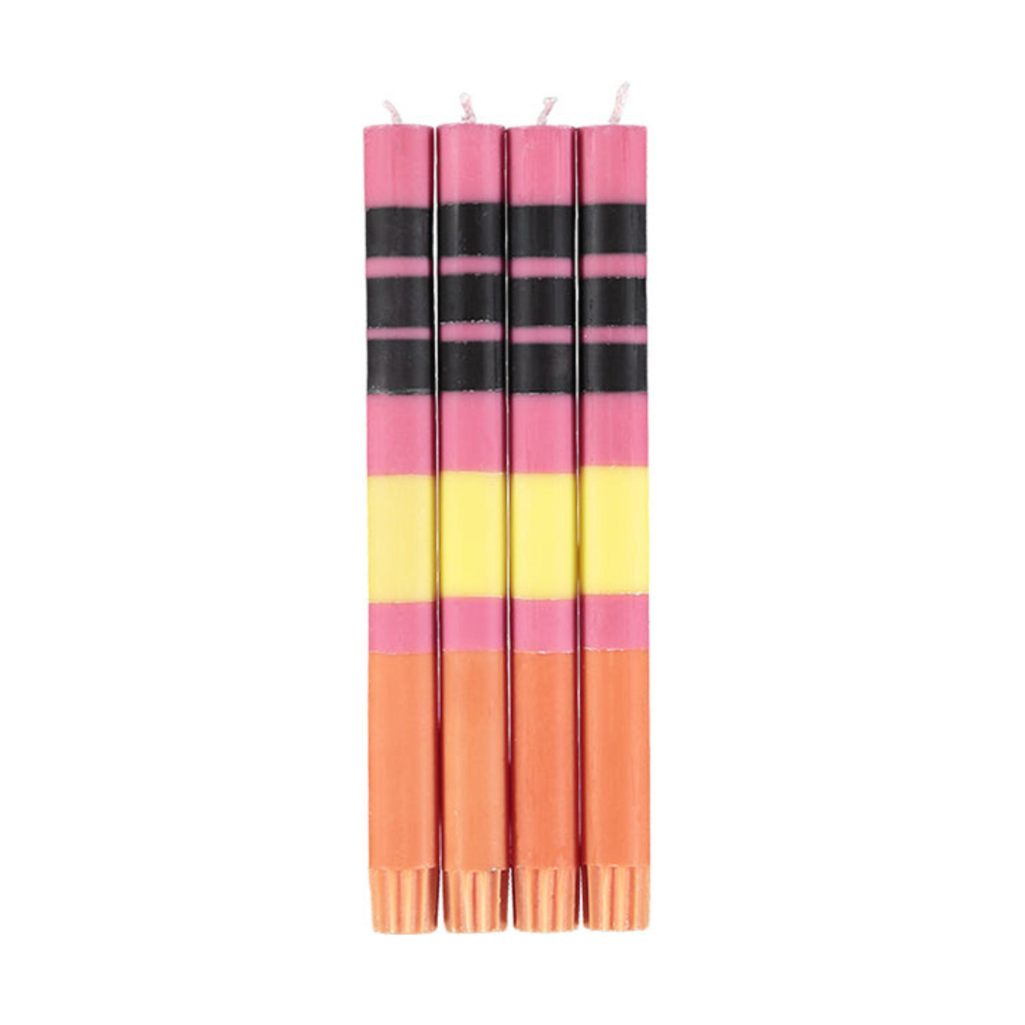 S/4 Striped Striped Neyron, Sulphur, Jet & Orange Flame Dinner Candles