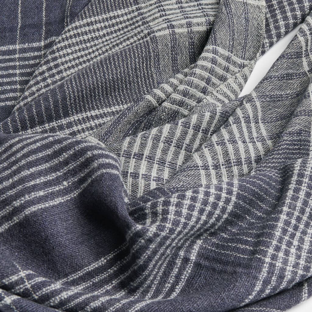 Alloy Dark Blue Stripes Pattern Soft Merino Linen Handloom Throw showcasing detailed handwoven design.