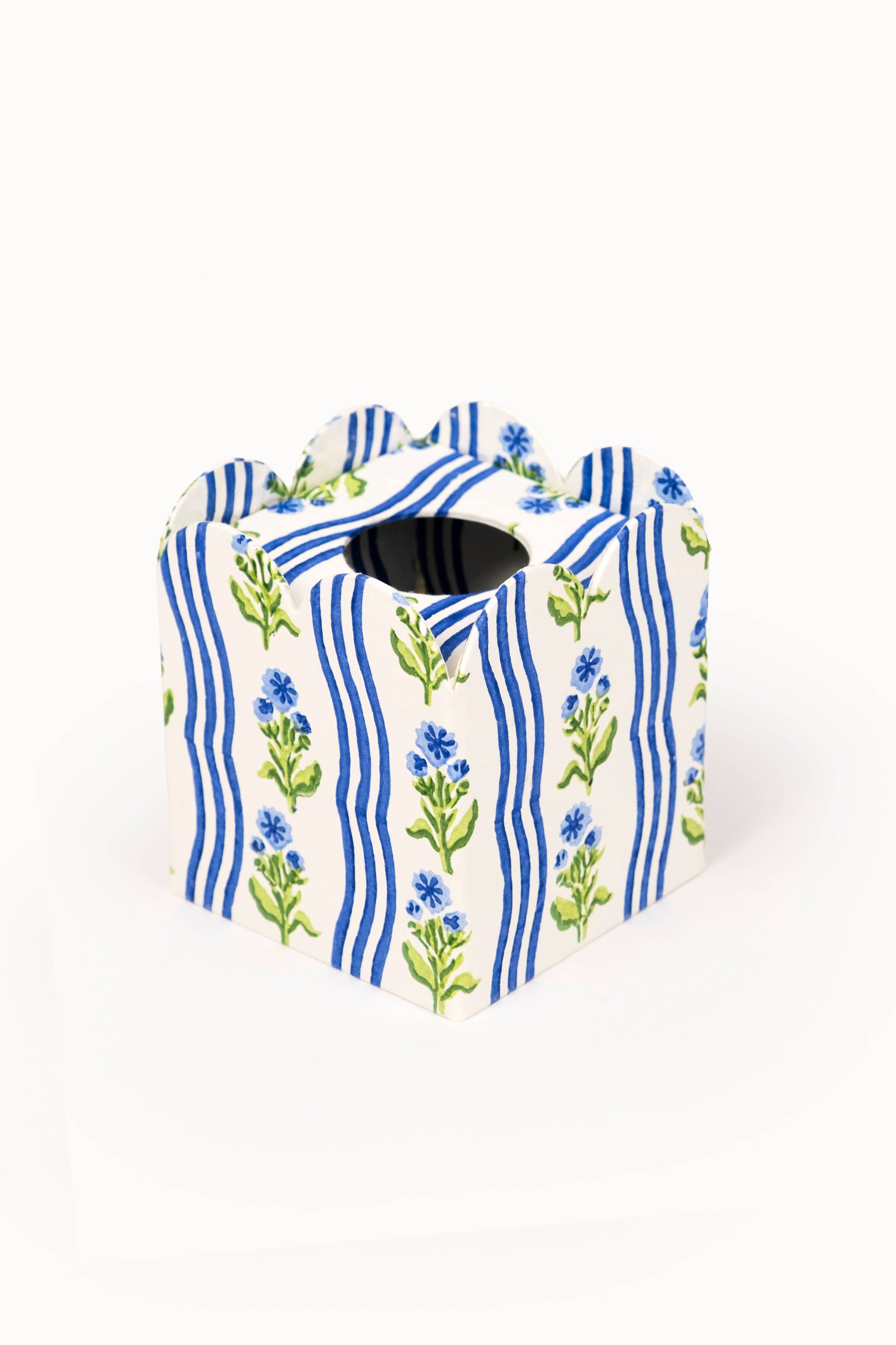 Block Print Tissue Box Cover- Leher Blue (Collapsible)
