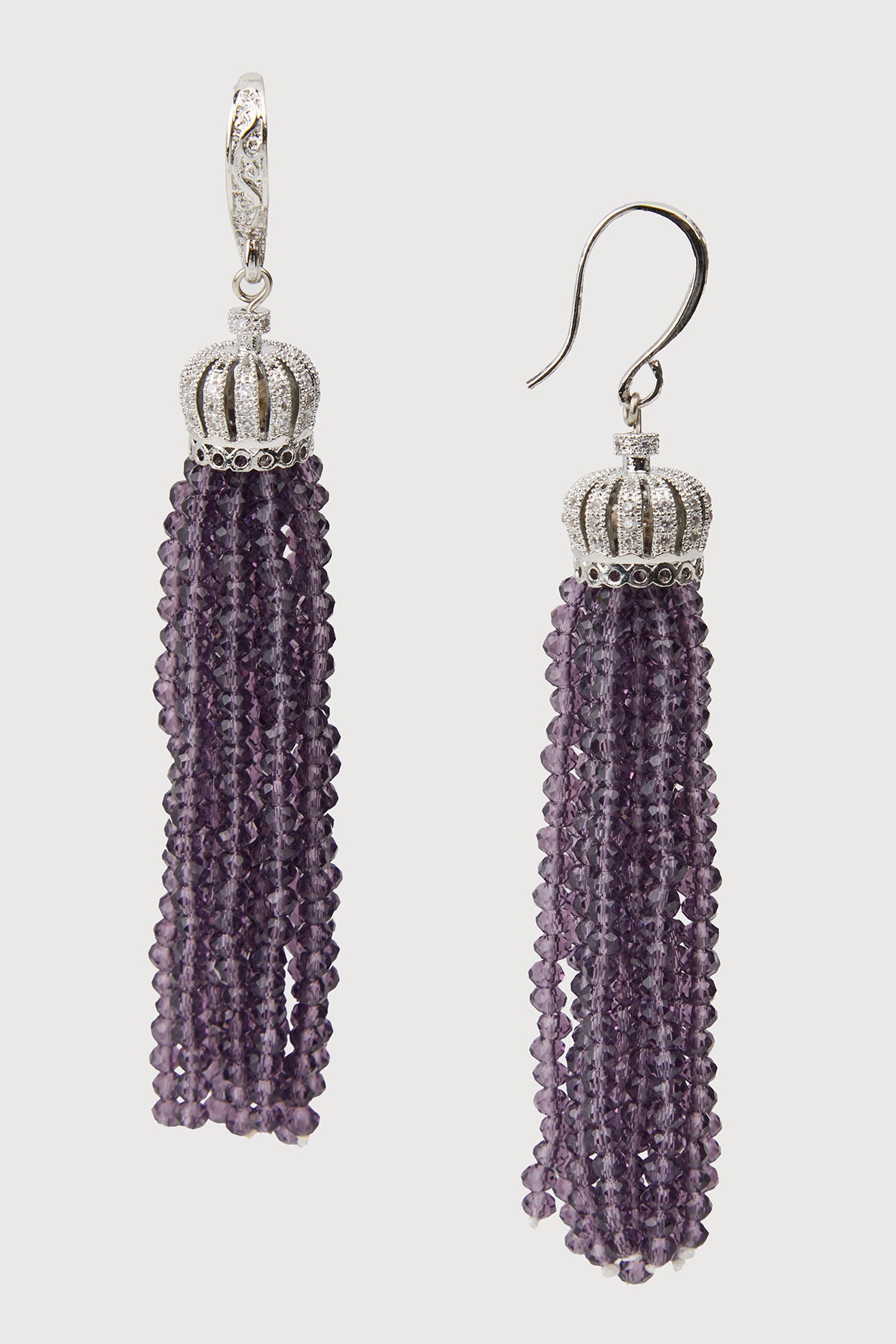 Crown Tassel Drop Earrings - Amethyst