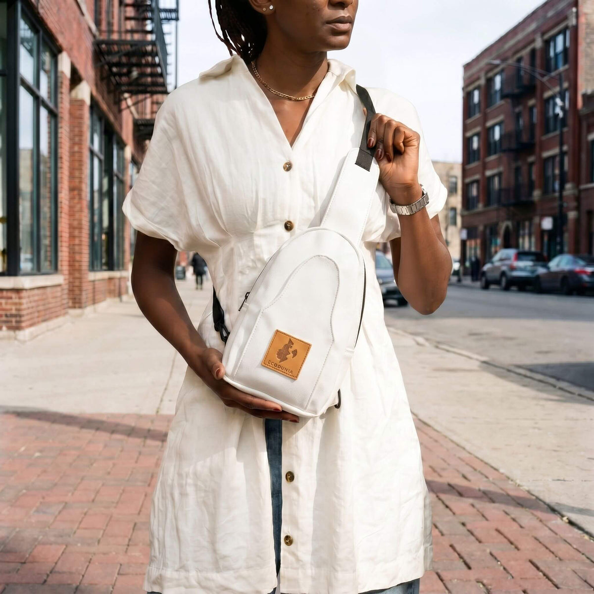 Buru cream vegan leather small crossbody sling bag #color_cream