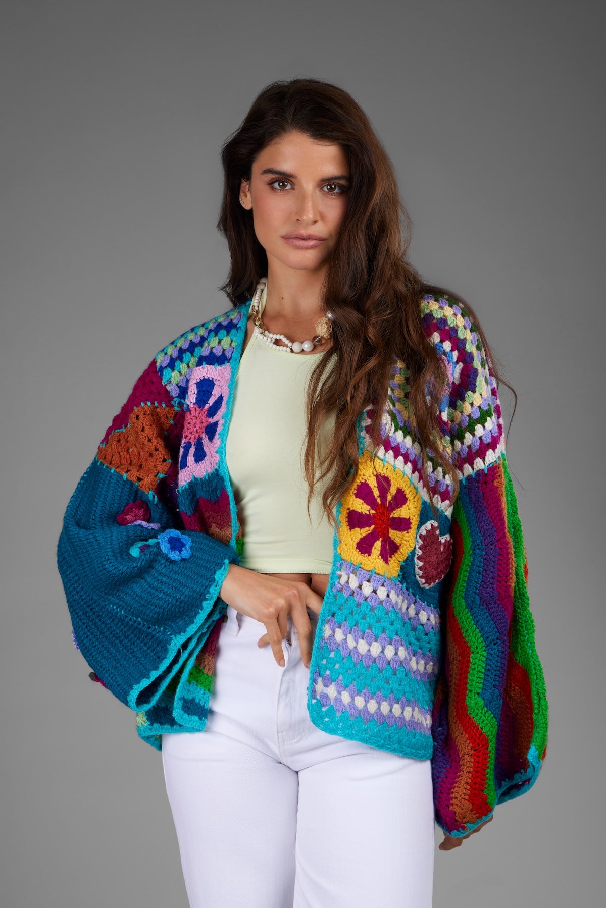 Vibrant Multi Pattern Crochet Cardigan - Multi