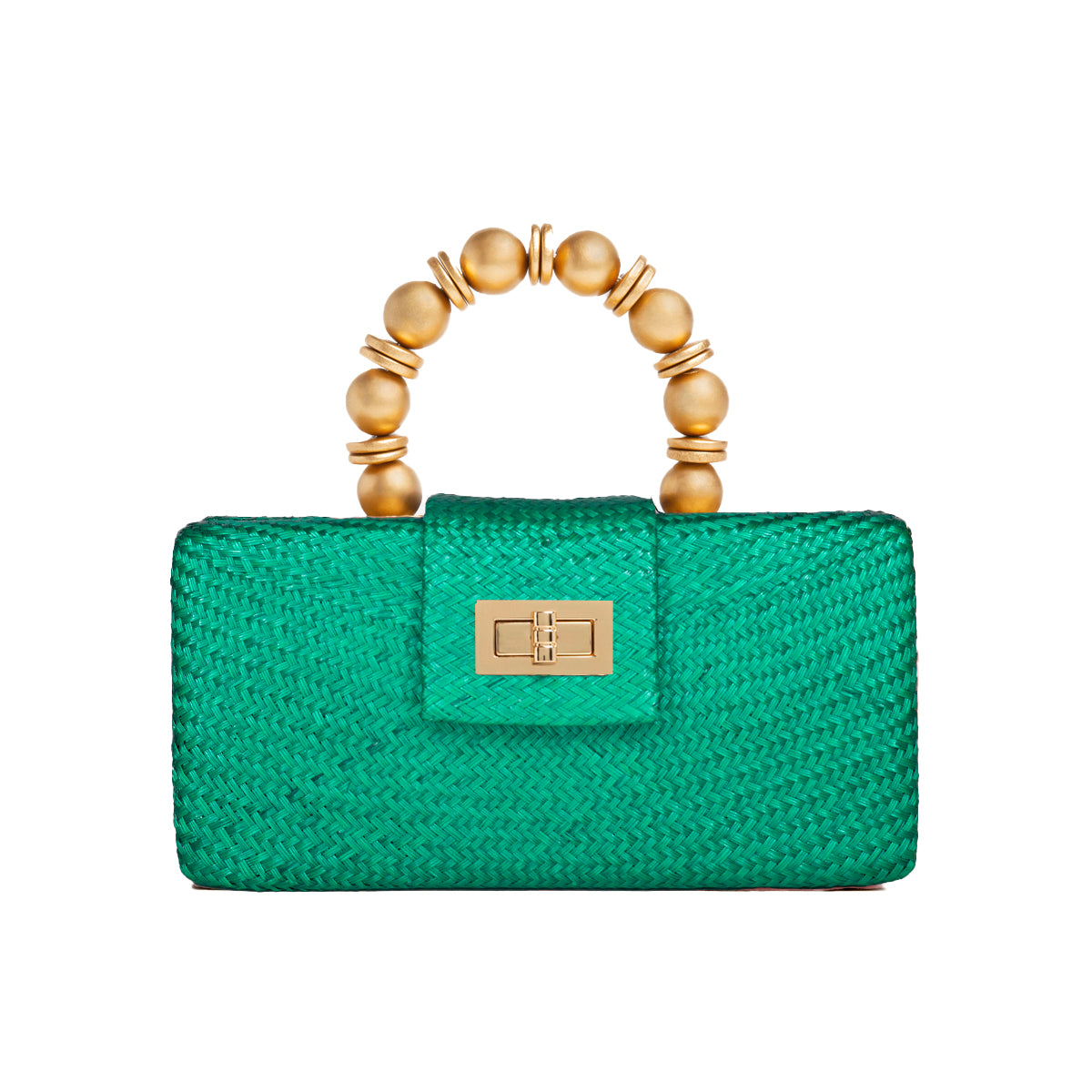 THE SERENA Green Woven Straw Clutch Bag