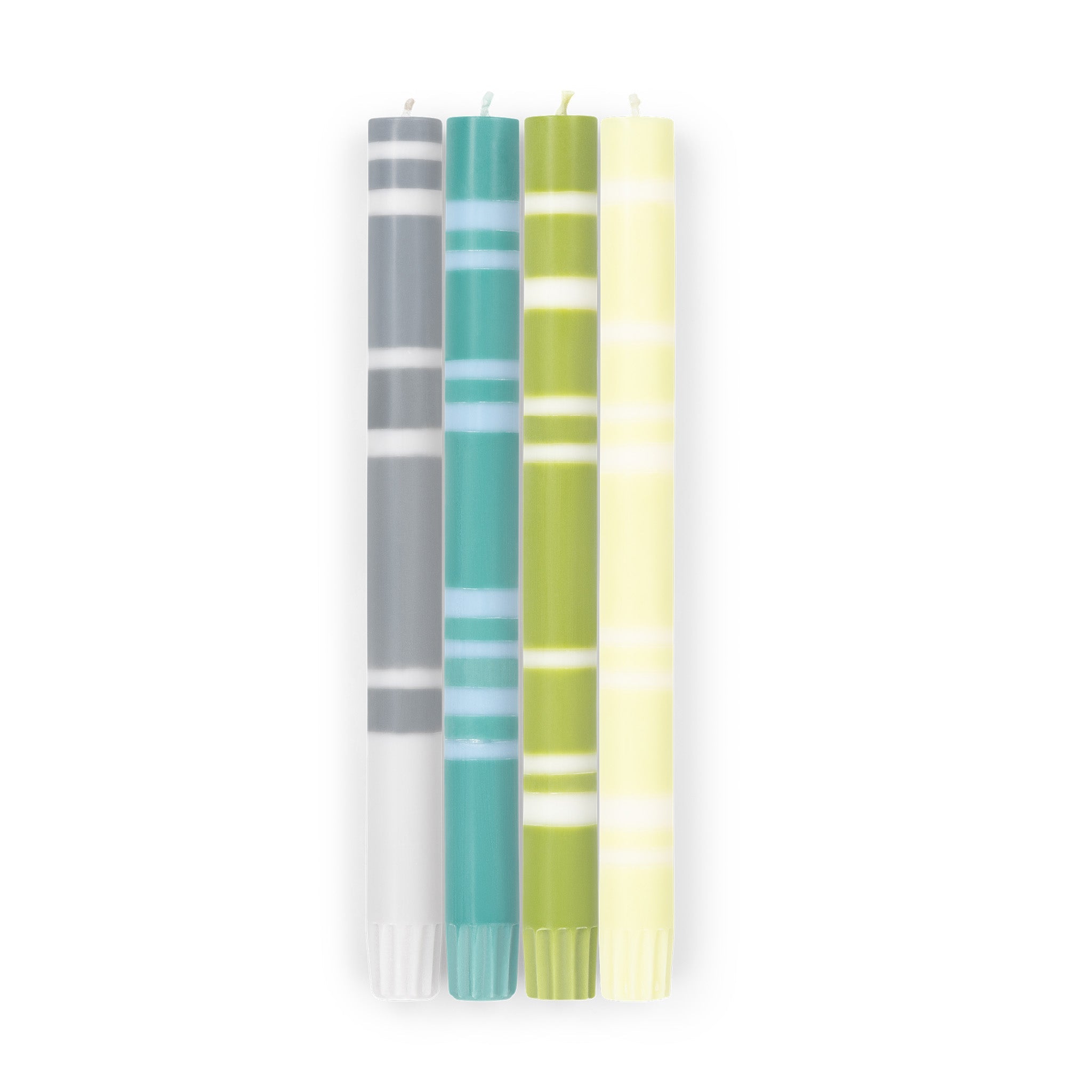 S/4 Striped Dinner Candles in Greys and Greens