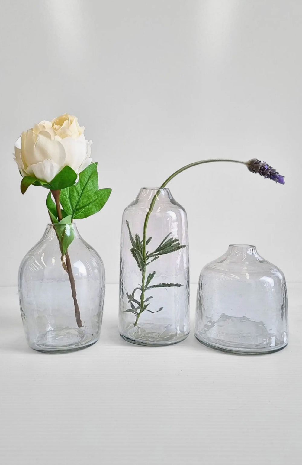 S/3 Hammered Glass Bud Vases - Clear