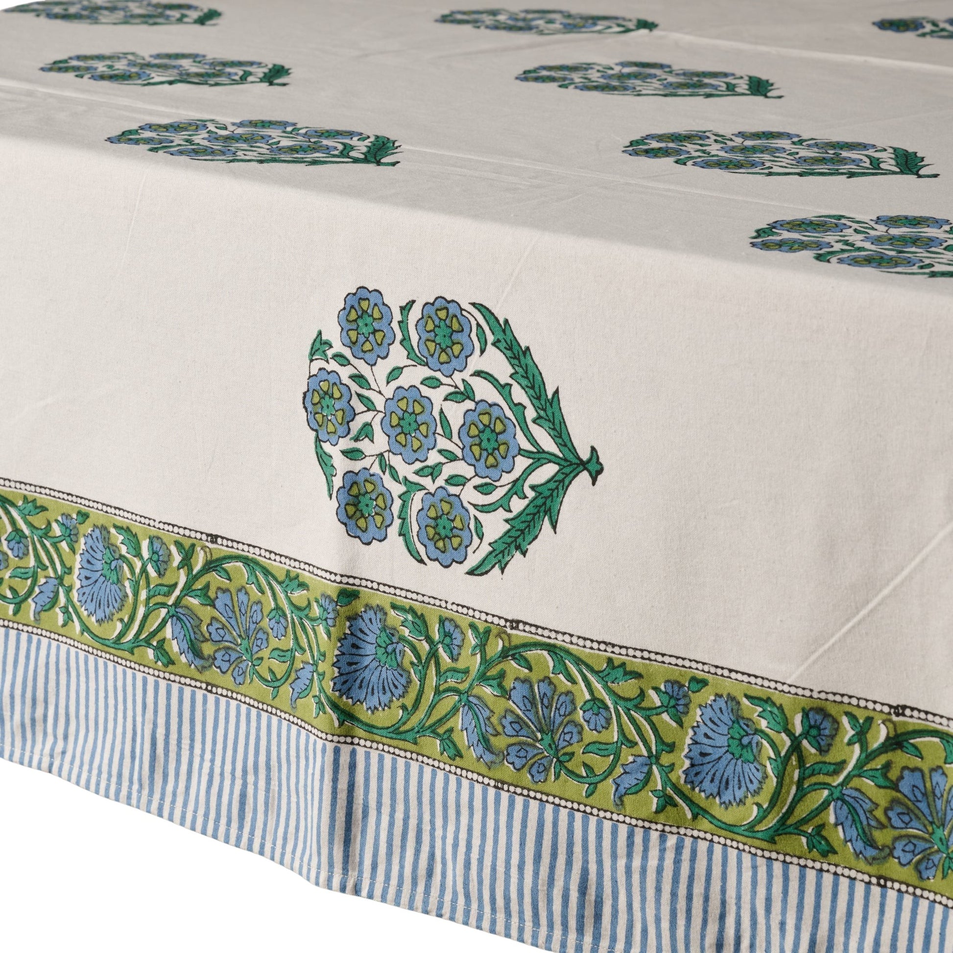 Devika Floral + Stripe Block Print Tablecloth - Ten Thousand Villages