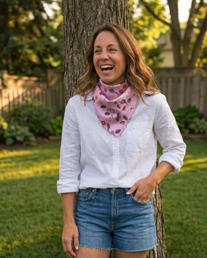 Bandana Scarf - Birdie on a Vine Blush Square  Lifestyle