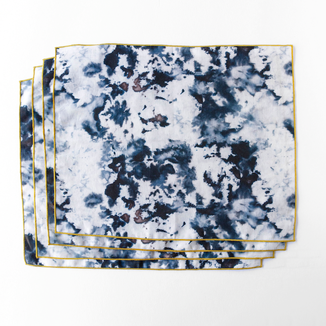 Grey Marble linen placemat set of 4 styled on elegant dining table - Goldie Home