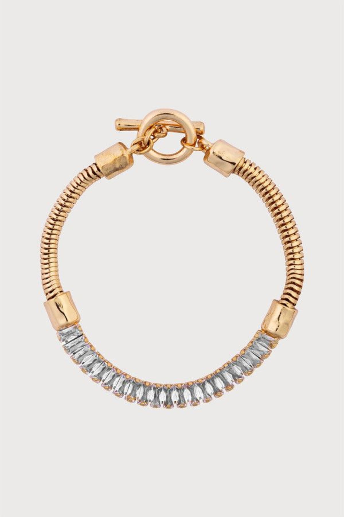 Baguette Crystal Snake Chain Bracelet - Gold