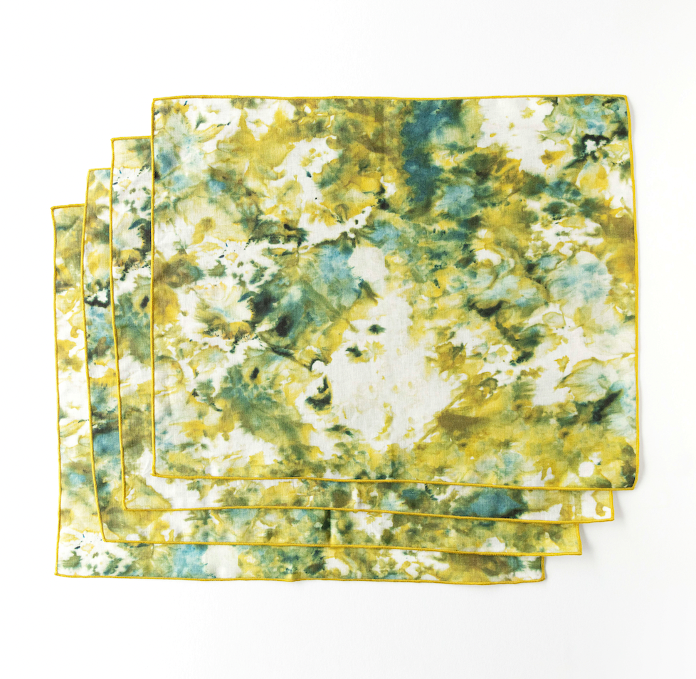 Green Marble linen placemat styled on dining table - Goldie Home