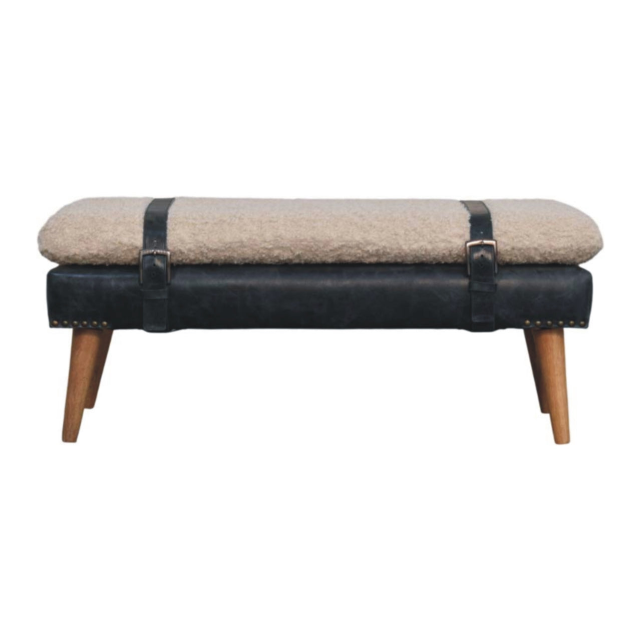 Boucle x Leather Upholstered Bench