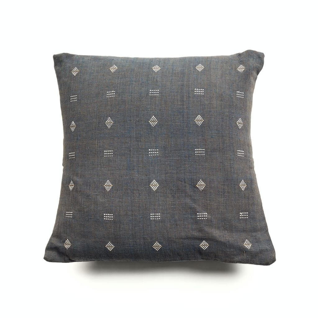 Nira Ochre Hand Spun Organic Cotton Handloom Pillow featuring intricate diamond patterns.