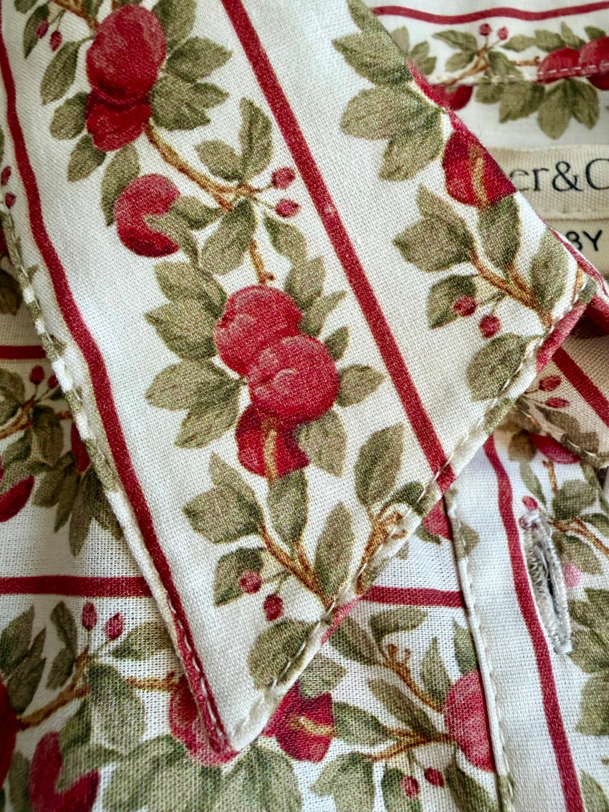 Close-up of fabric with red berry pattern
