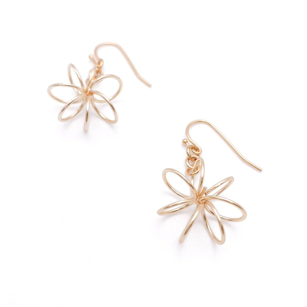 Gold flower Artisan earrings modeled