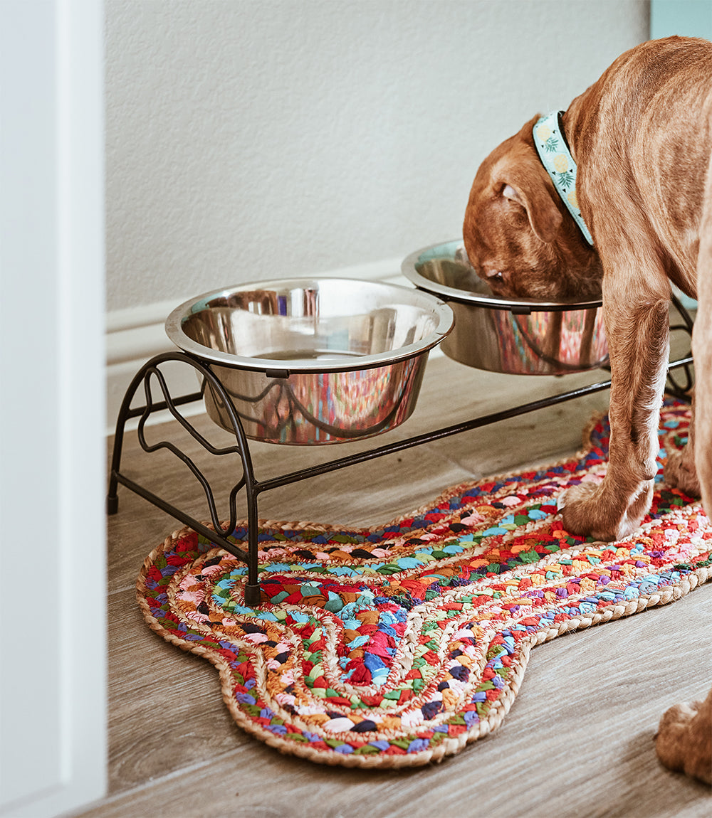 Chindi Rug Dog Bone Pet Food Mat