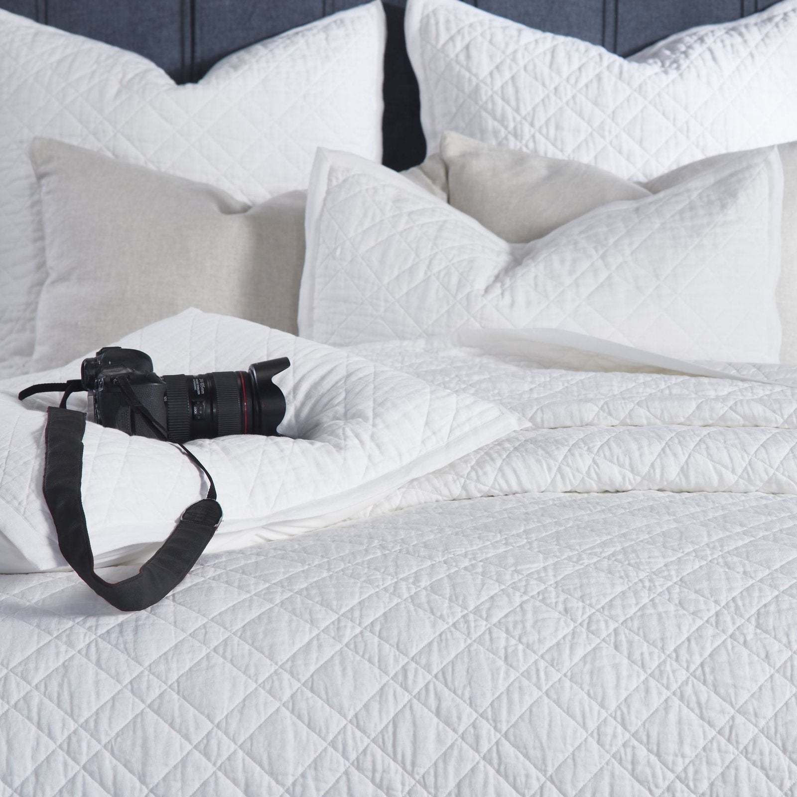 CL-253-9496_4|Luxurious white quilted coverlet, soft cotton bedding with an elegant diamond stitch pattern, perfect for cozy and stylish bedroom decor.