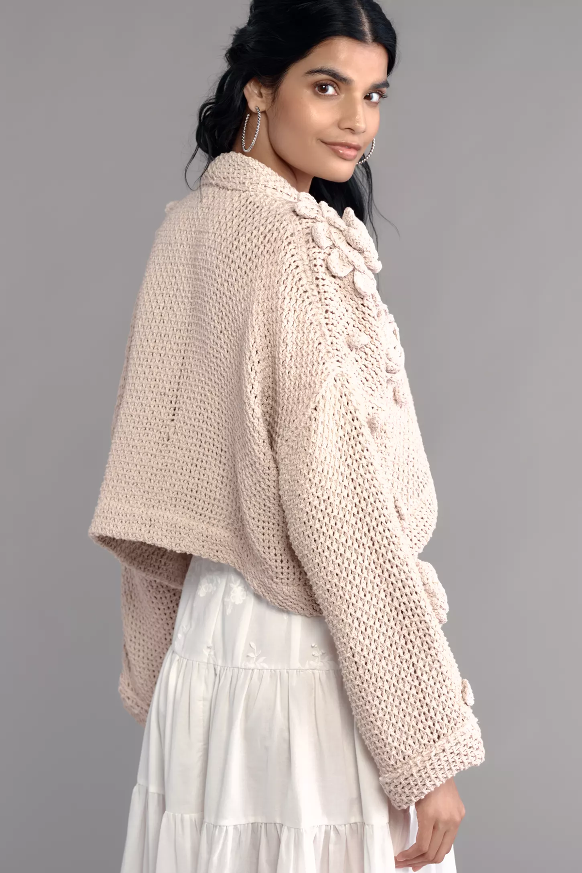 3D Floral Cardigan Sweater - Cream
