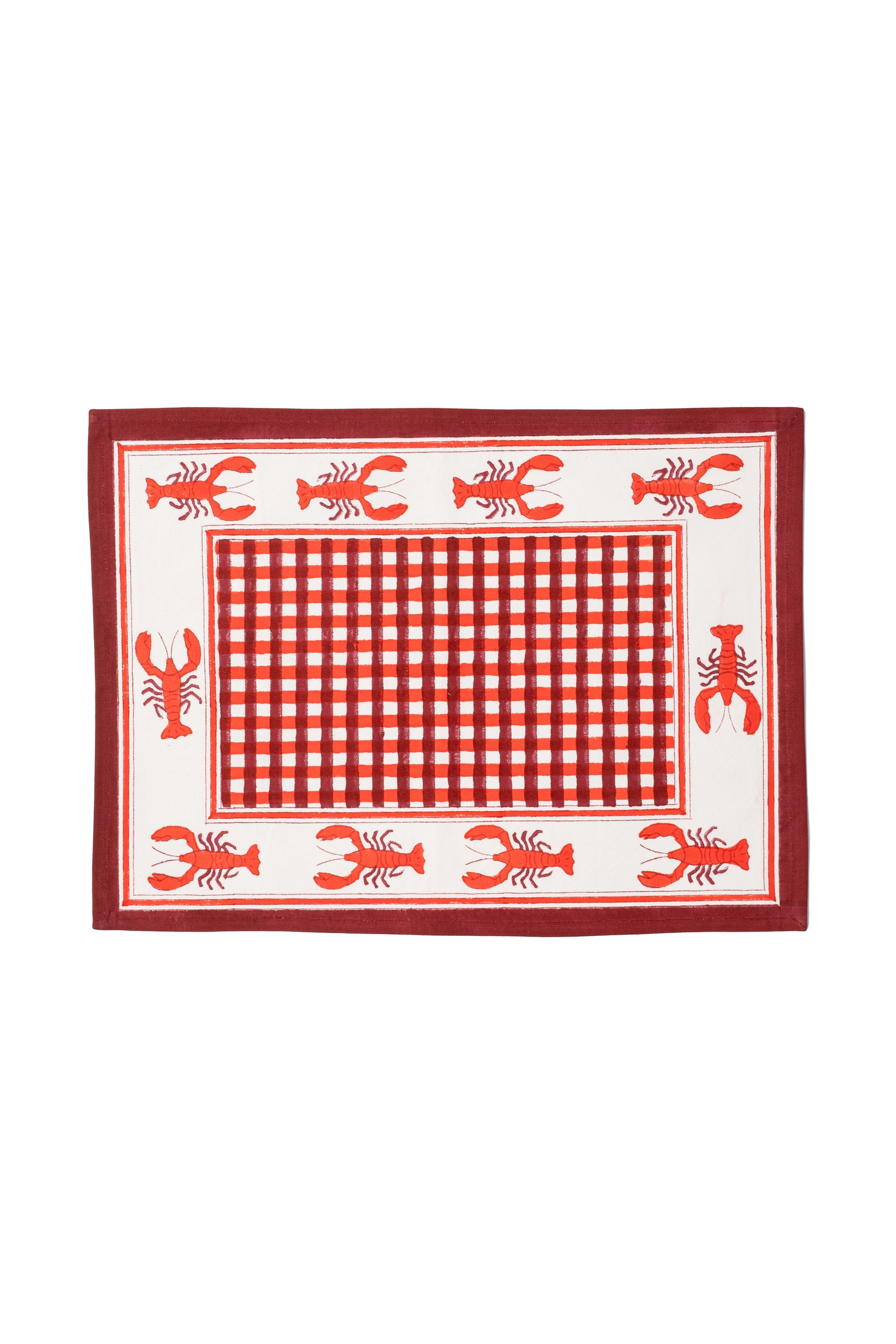 Lobster Red Gingham Blockprint Placemat