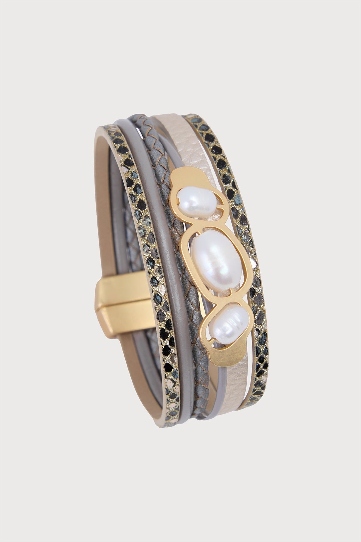 Multi Pearl Leather Bracelet - Brown