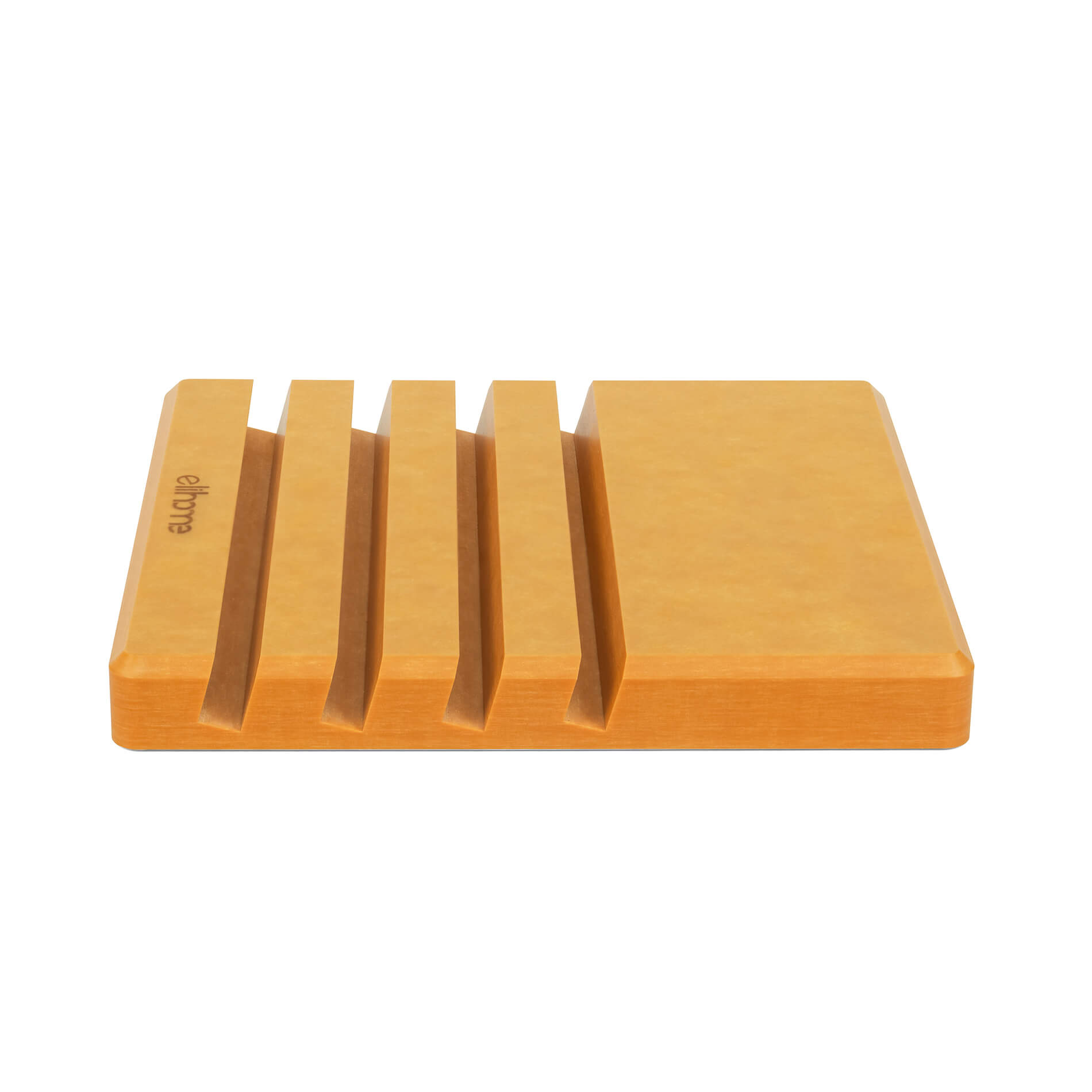 Elihome wood fiber cutting board organizer rack back view with non-slip silicone pad