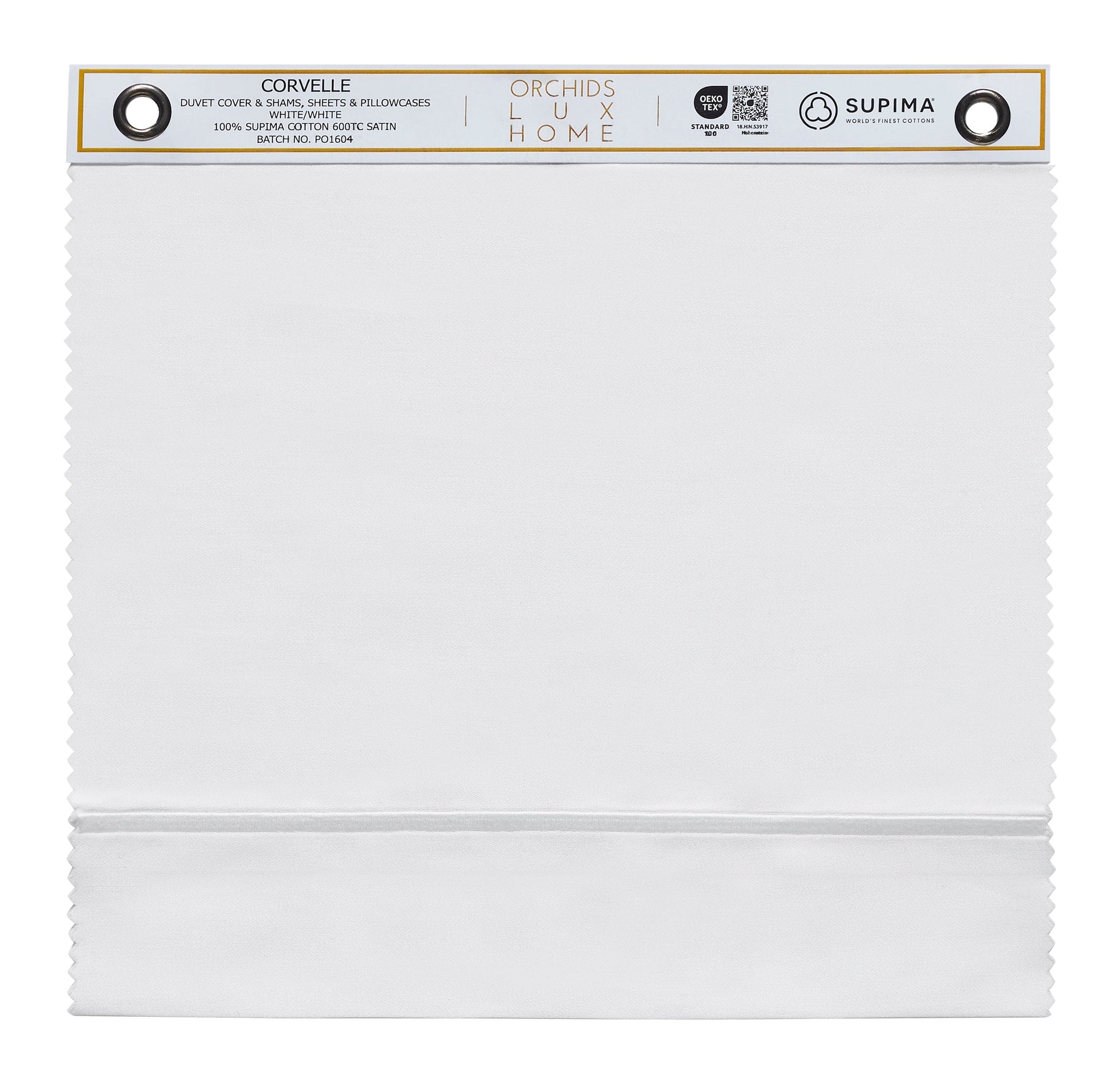 SWT-546-1010_1|100% Supima cotton Corvelle swatch, 600TC sateen, white, for luxurious duvet covers and shams, OEKO-TEX.