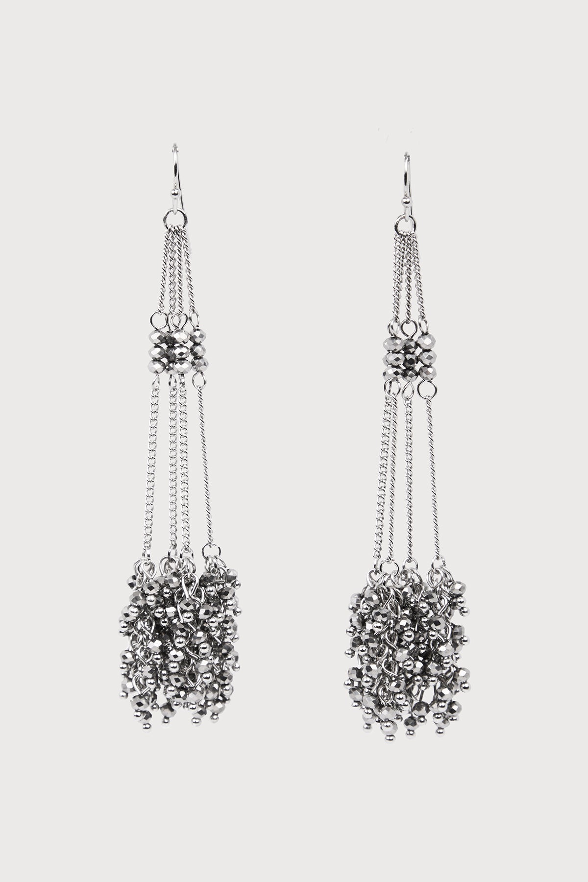 Cluster Drop Chain Earrings - Silver