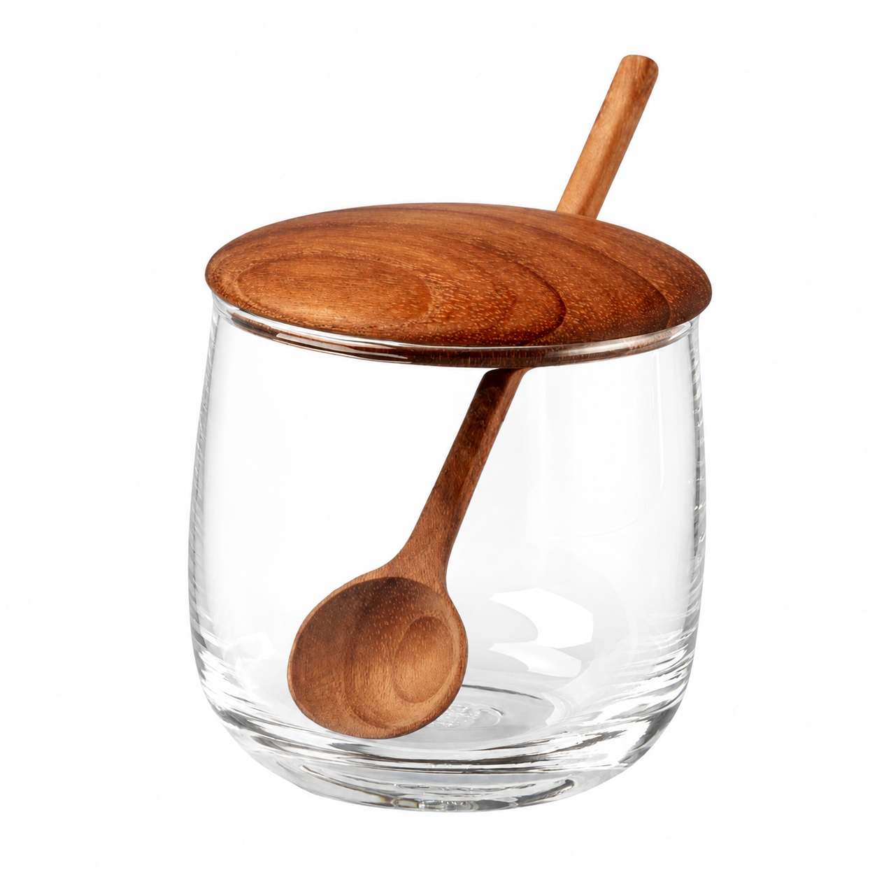 Glass Jar with Teak Lid & Spoon
