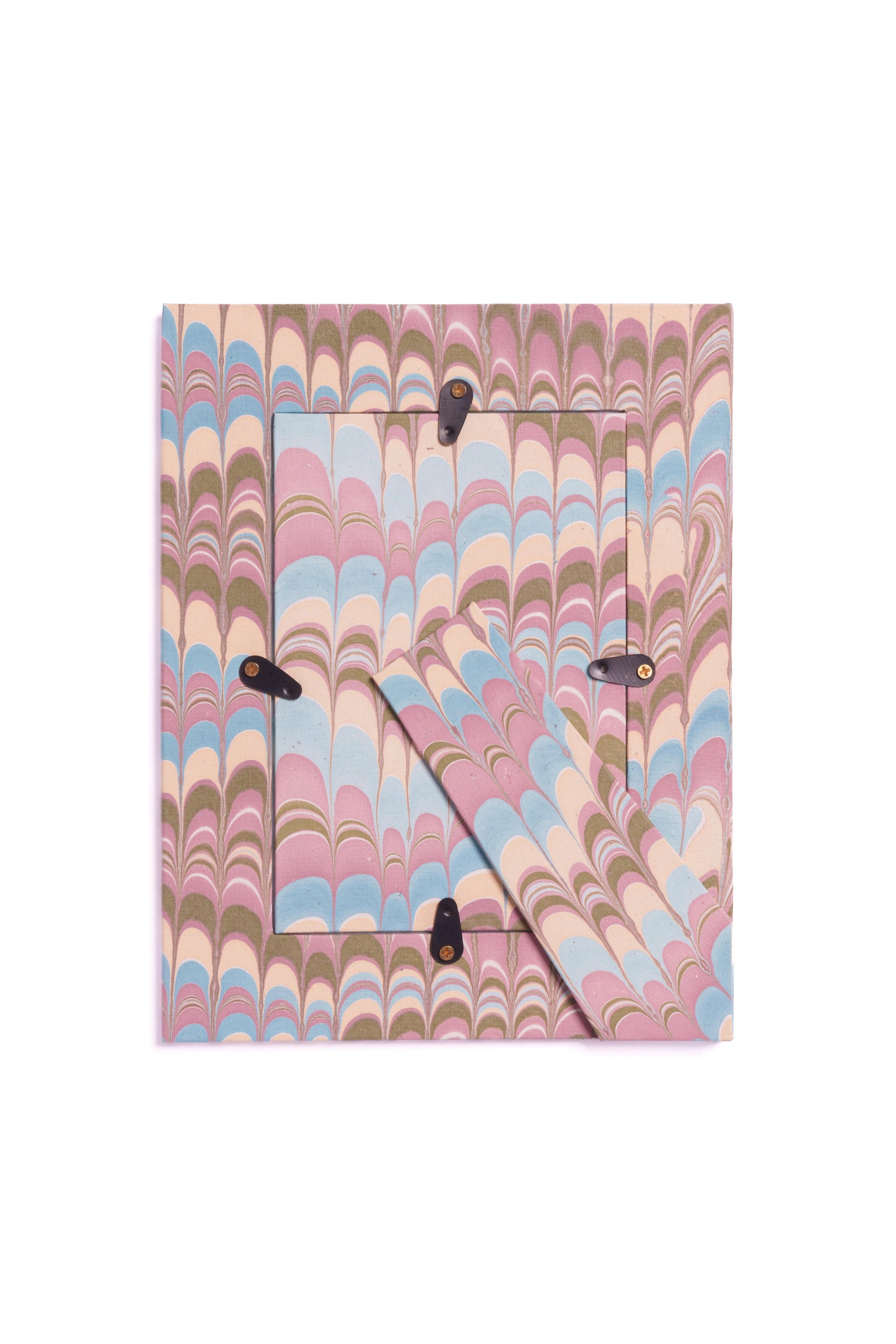 Hand-marbled lilac blues 4x6 picture frame with leather accents